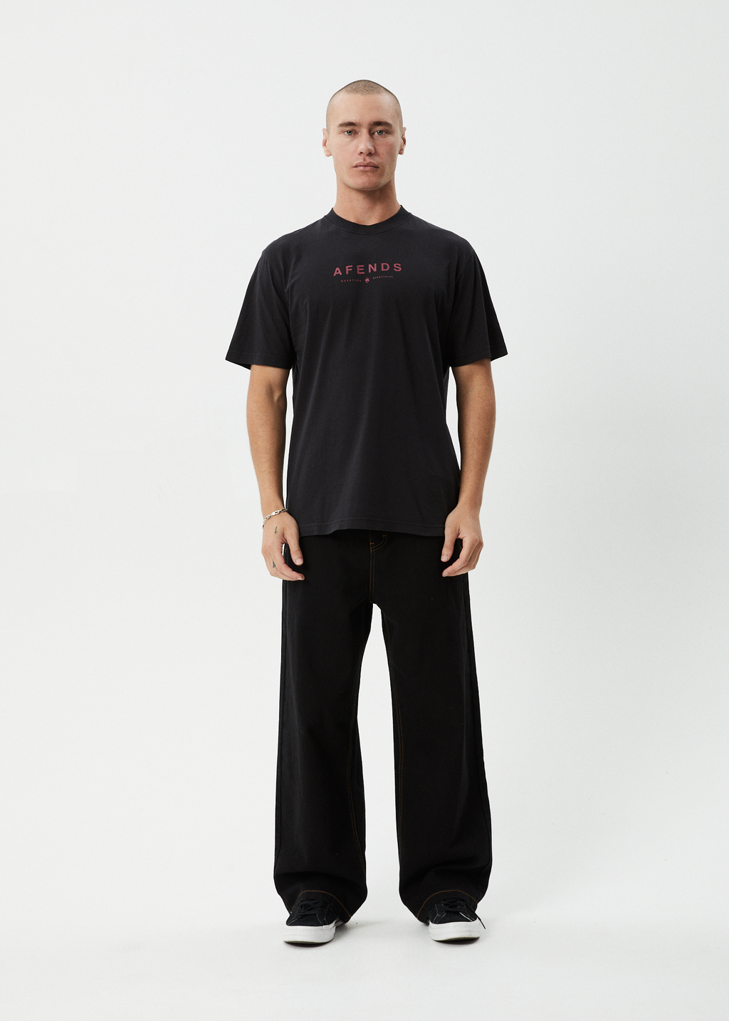 AFENDS Mens Thrown Out - Retro Tee - Stone Black