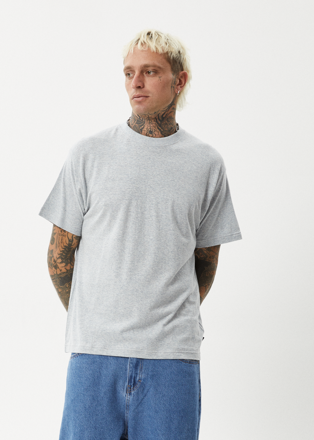 AFENDS Mens Foundation - Boxy Fit Tee - Shadow Grey Marle 