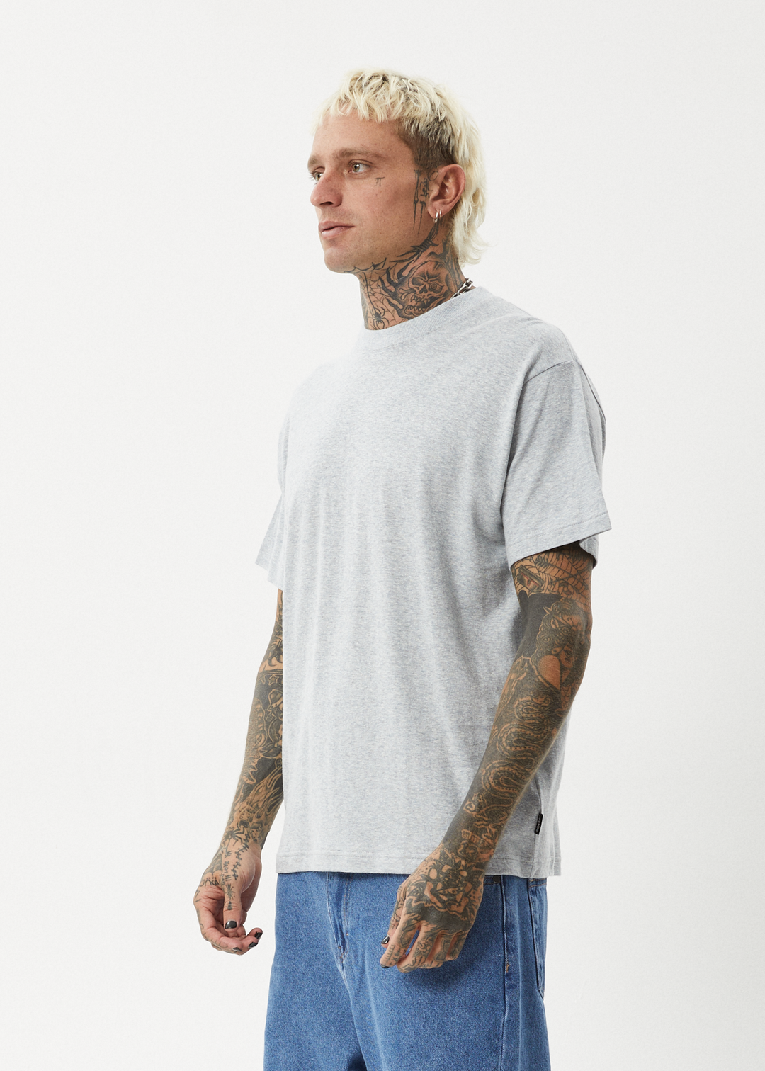 AFENDS Mens Foundation - Boxy Fit Tee - Shadow Grey Marle 