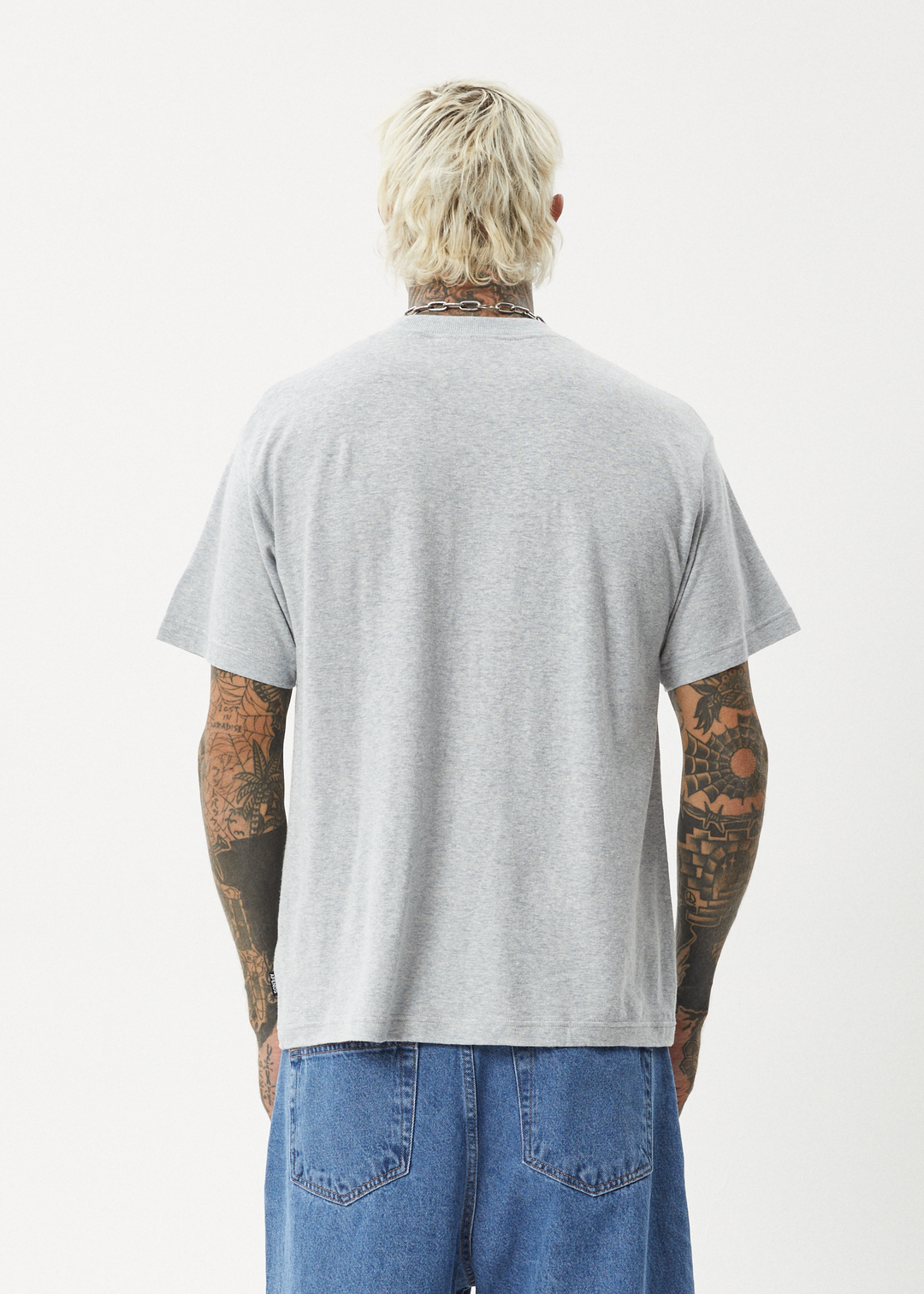 AFENDS Mens Foundation - Boxy Fit Tee - Shadow Grey Marle 