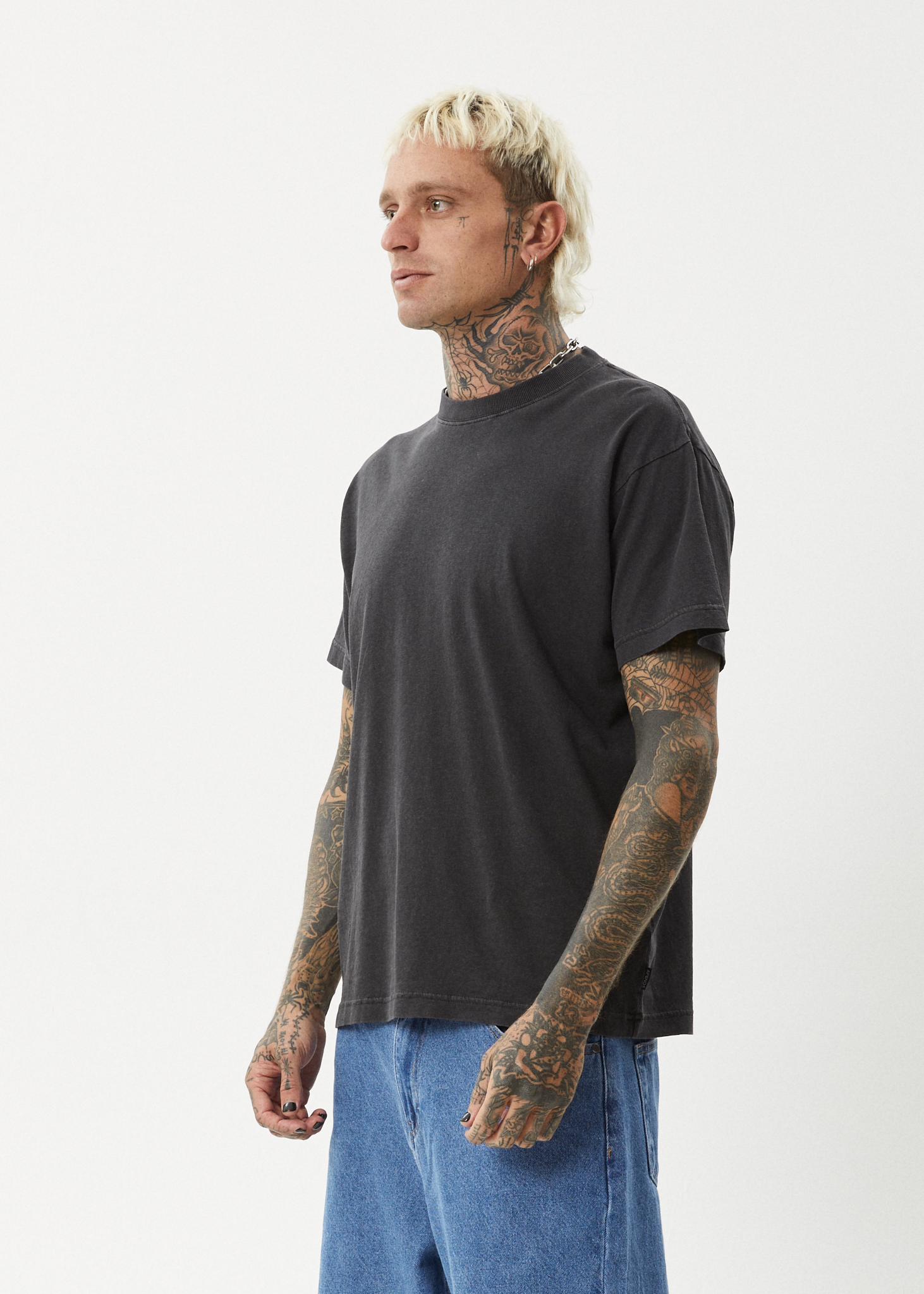 AFENDS Mens Genesis - Heavyweight Boxy Tee - Stone Black