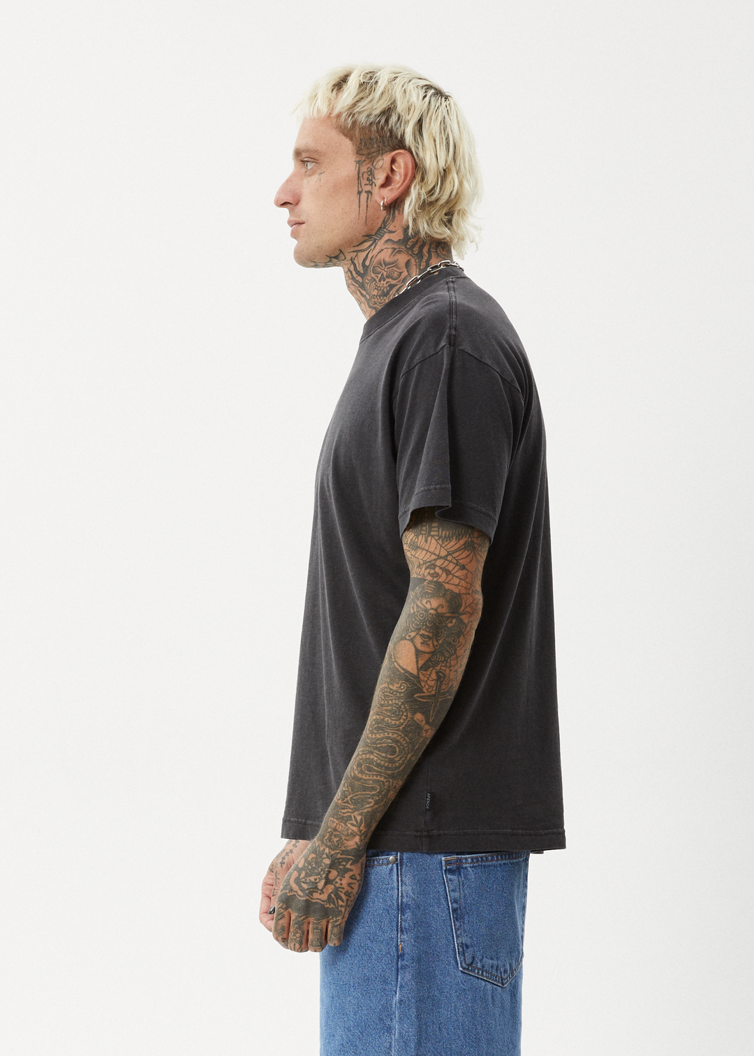 AFENDS Mens Genesis - Heavy Boxy Tee - Stone Black