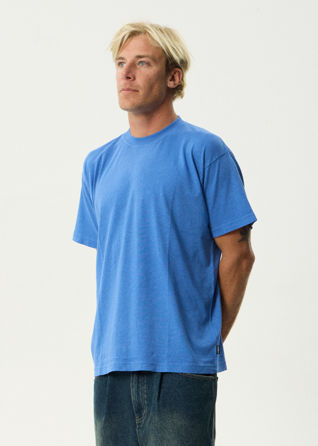 AFENDS Mens Foundation - Boxy Tee - Washed Marina