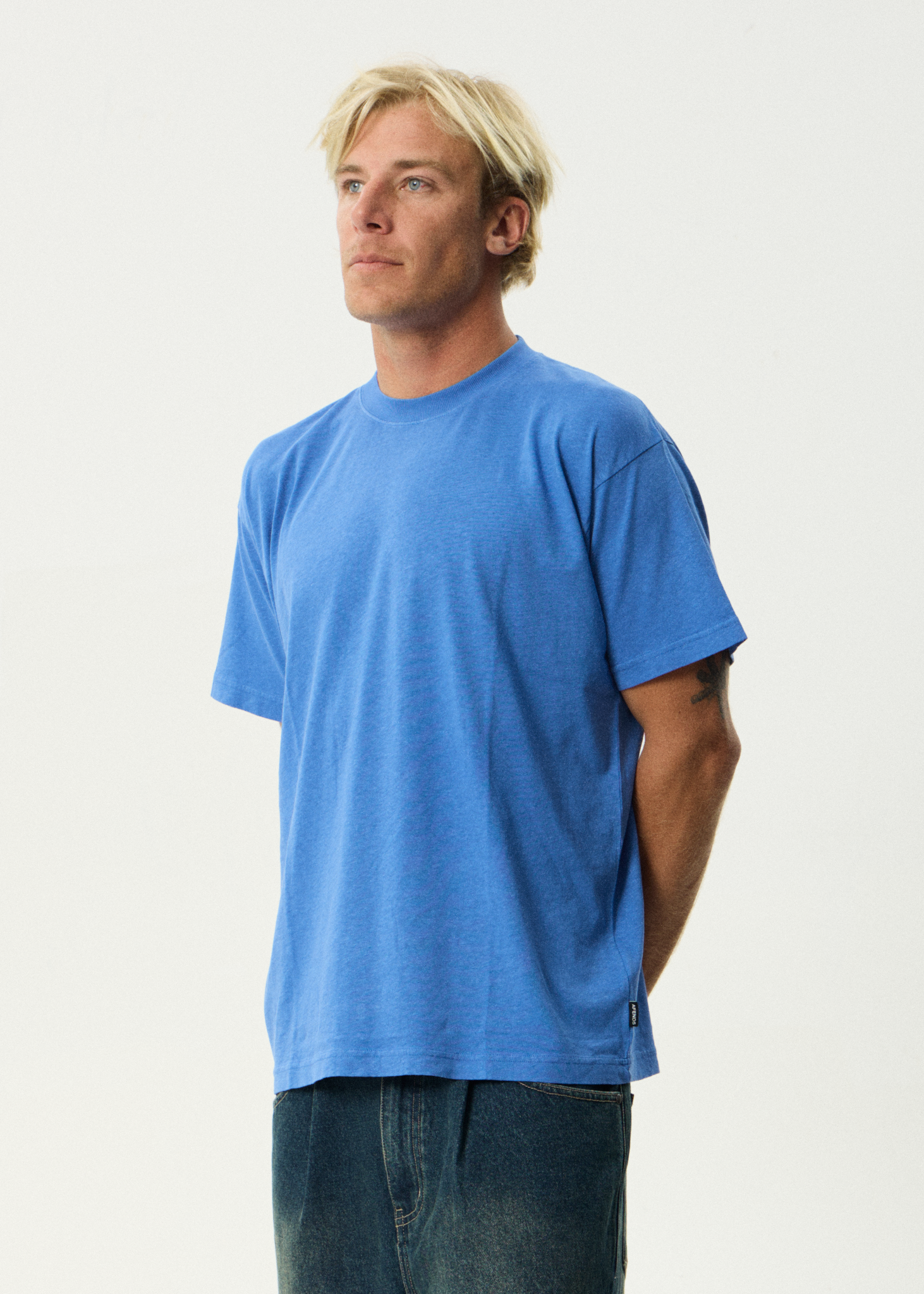 AFENDS Mens Foundation - Boxy Tee - Washed Marina