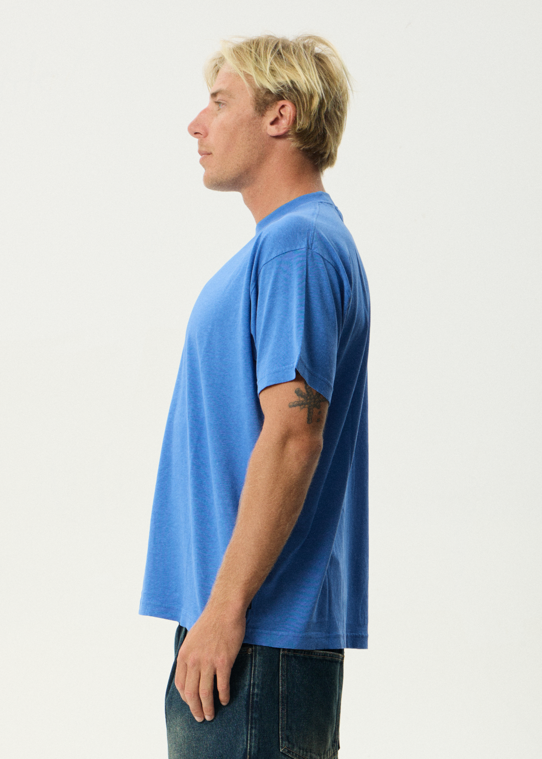 AFENDS Mens Foundation - Boxy Tee - Washed Marina