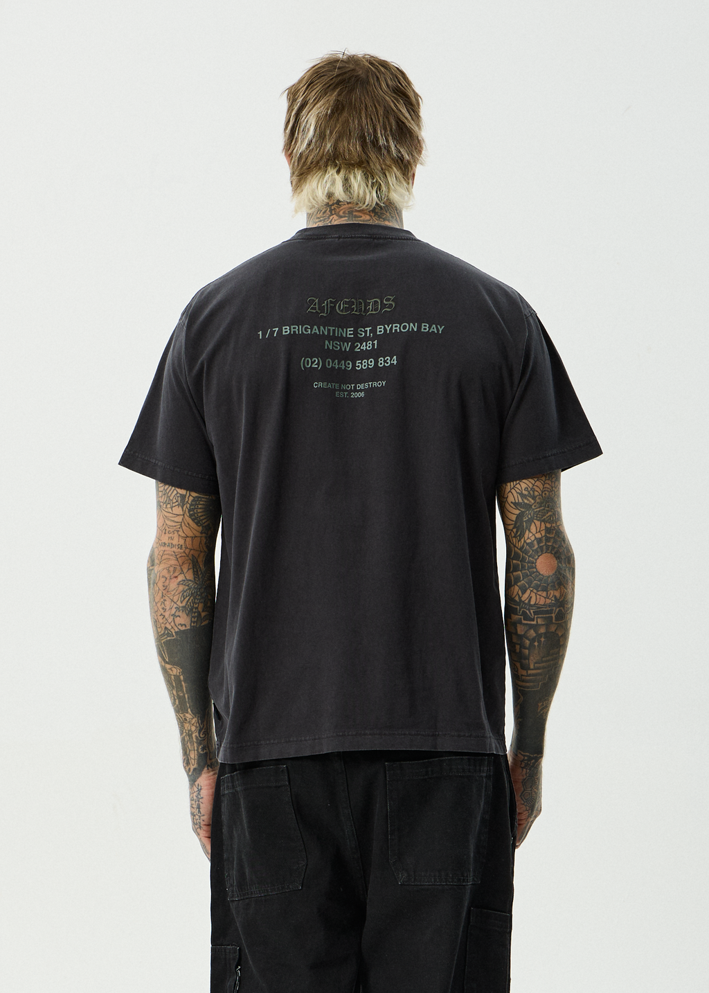 AFENDS Mens Hq - Recycled Boxy Fit Tee - Stone Black