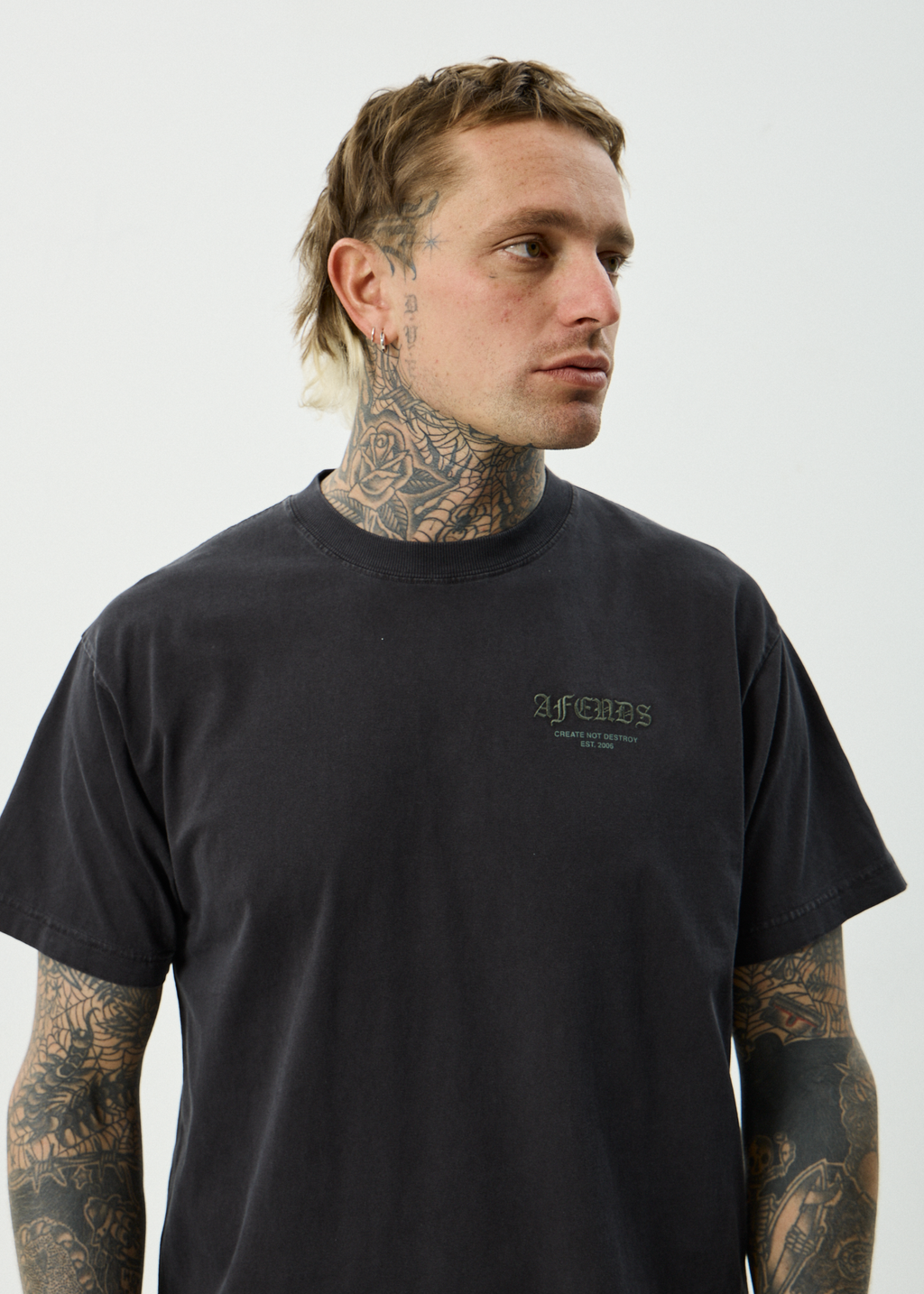 AFENDS Mens Hq - Recycled Boxy Fit Tee - Stone Black