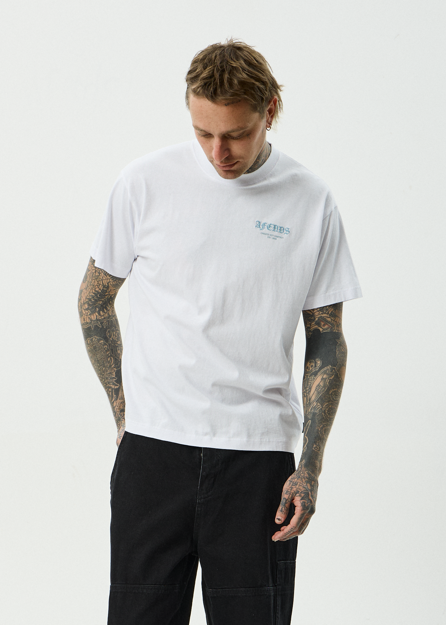 AFENDS Mens Hq - Recycled Boxy Fit Tee - White