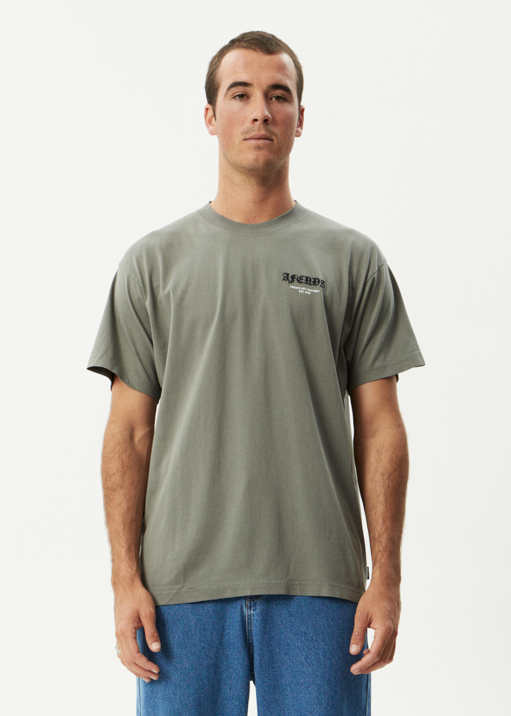 AFENDS Mens Hq - Boxy Tee - Washed Sycamore