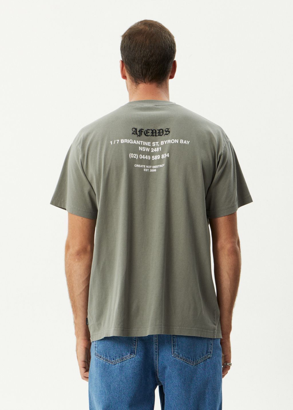 AFENDS Mens Hq - Boxy Tee - Washed Sycamore