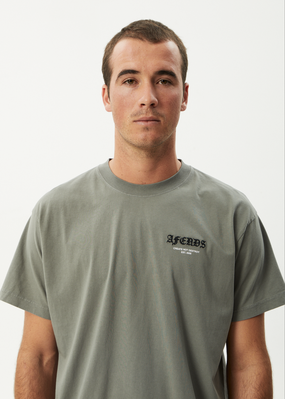 AFENDS Mens Hq - Boxy Tee - Washed Sycamore