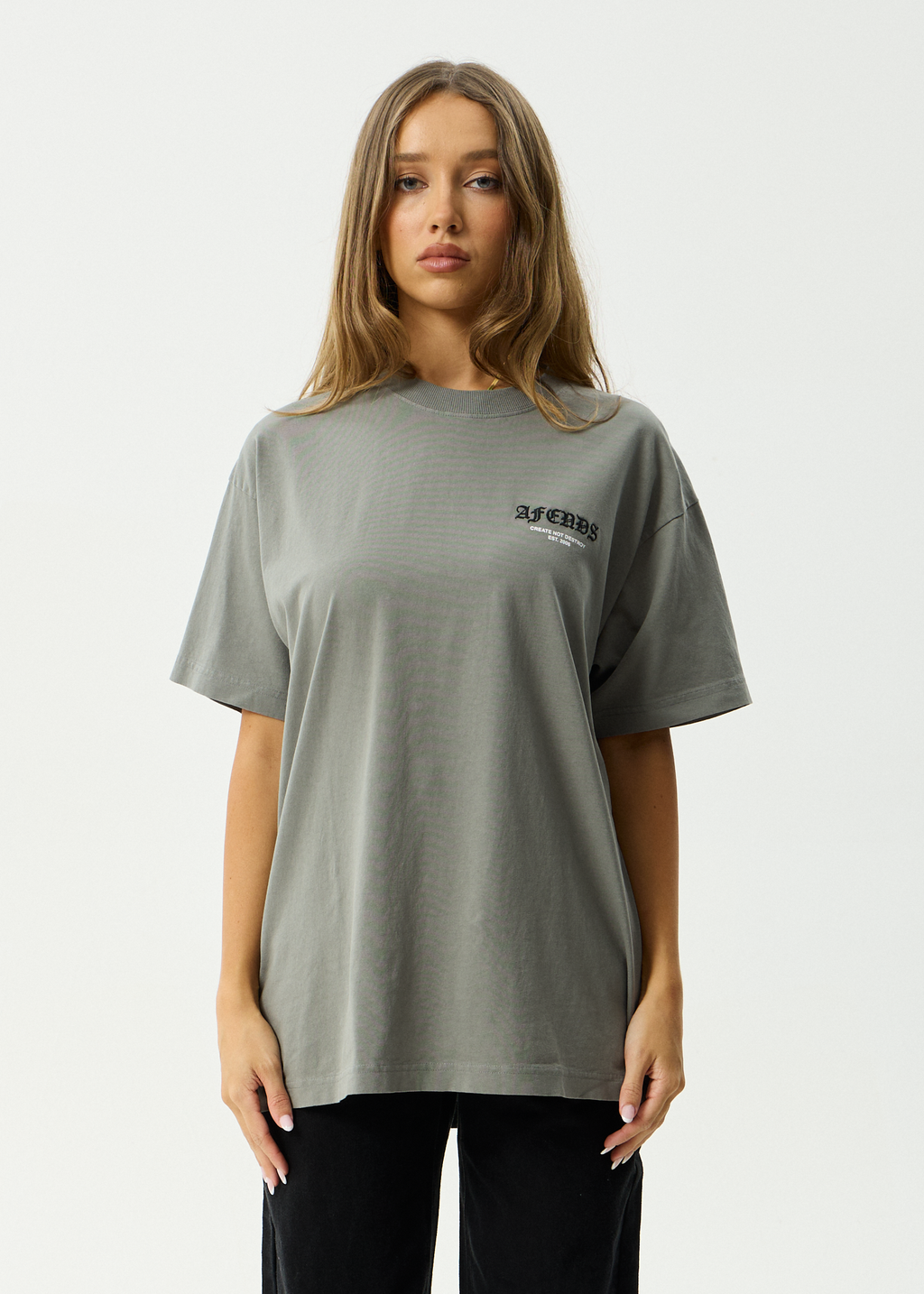 AFENDS Mens Hq - Boxy Tee - Washed Sycamore