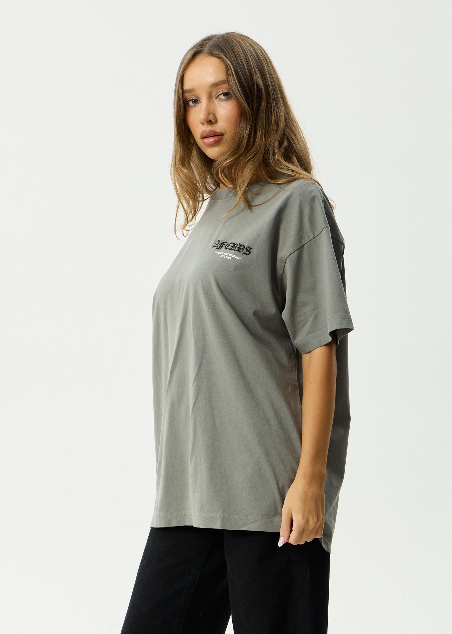 AFENDS Mens Hq - Boxy Tee - Washed Sycamore