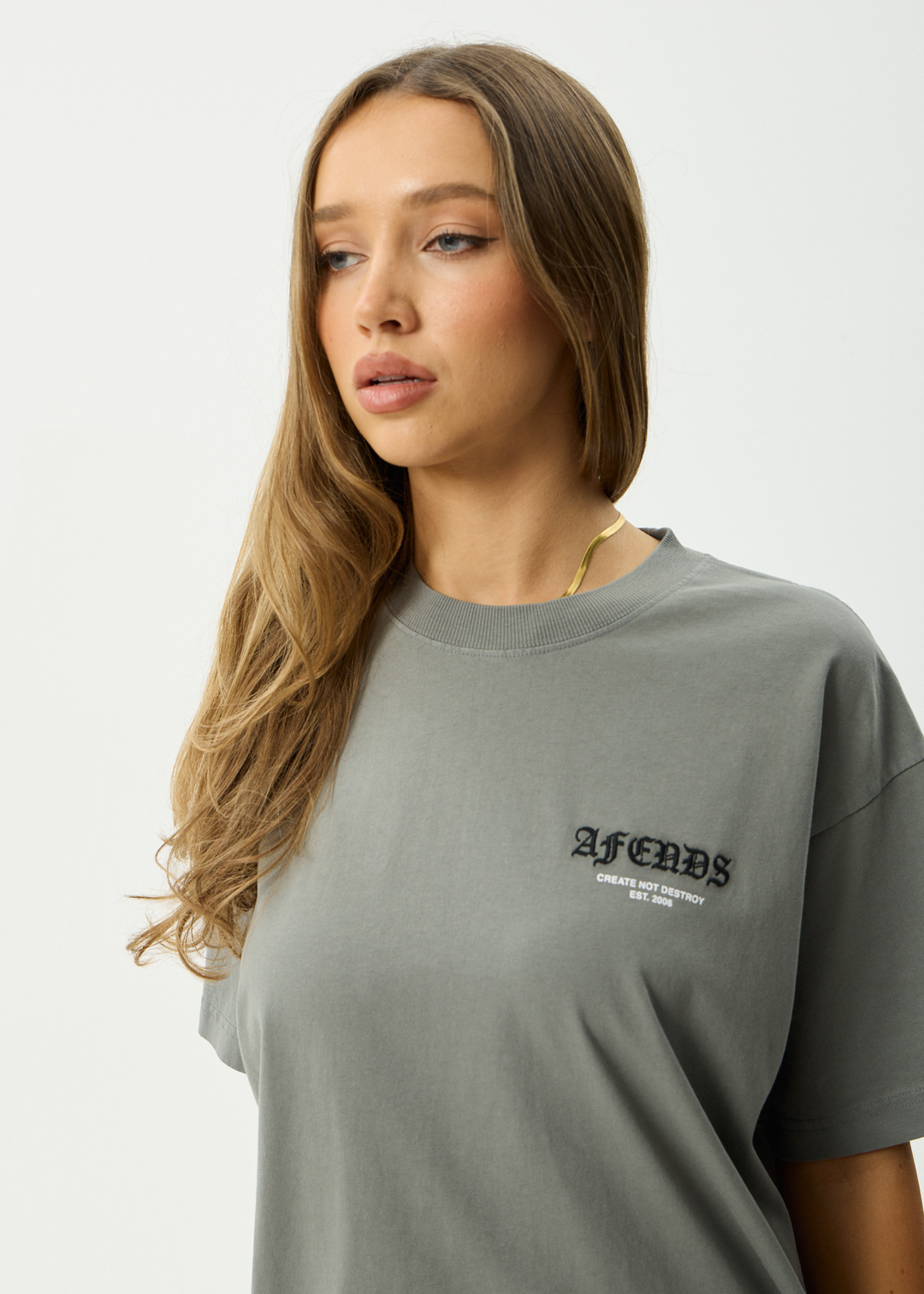 AFENDS Mens Hq - Boxy Tee - Washed Sycamore