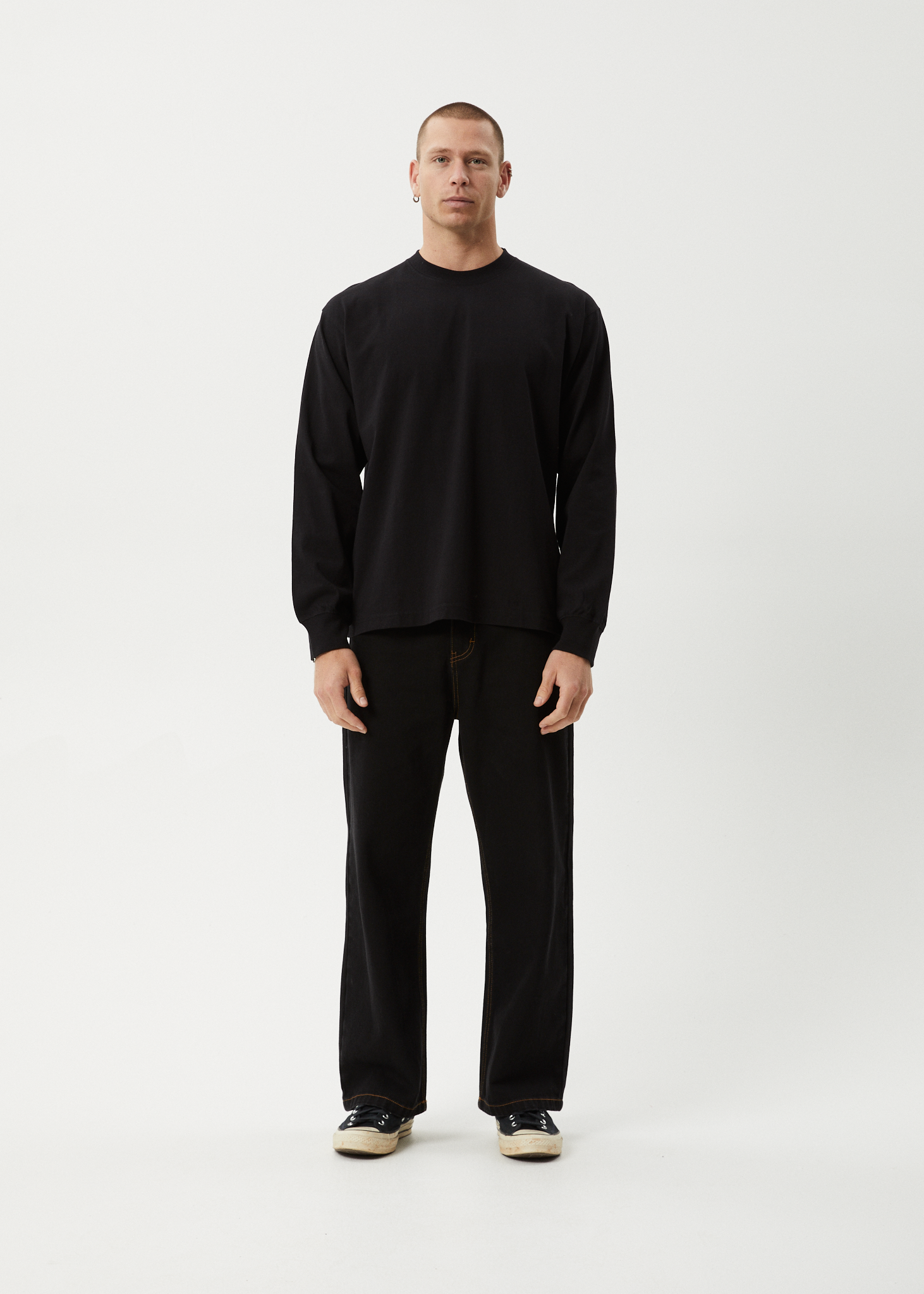 AFENDS Mens Genesis - Boxy Long Sleeve Tee - Black
