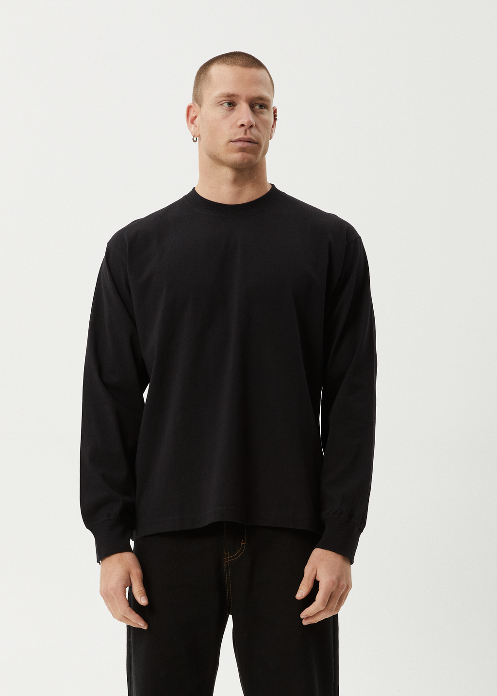 AFENDS Mens Genesis - Boxy Long Sleeve Tee - Black