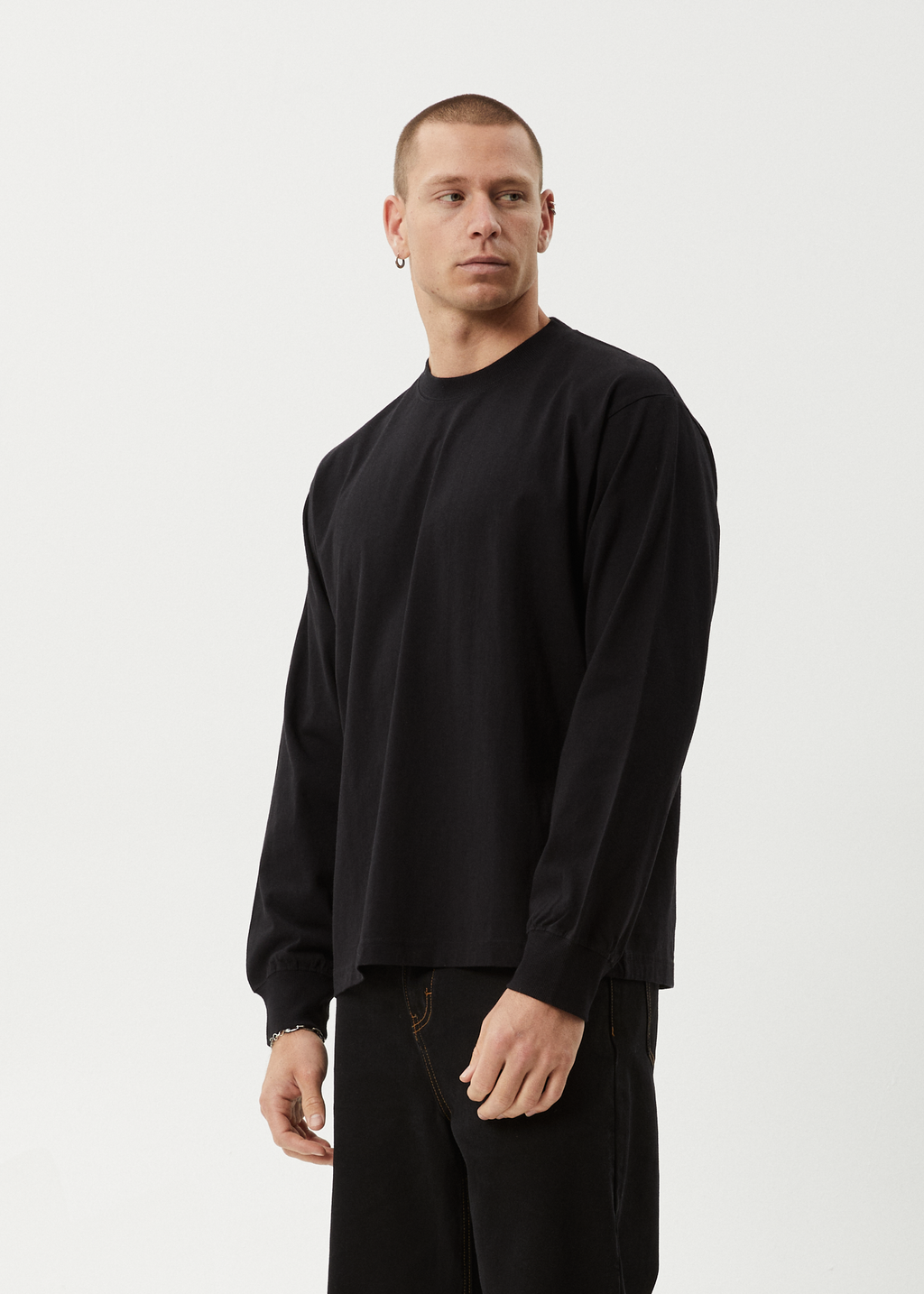 AFENDS Mens Genesis - Boxy Long Sleeve Tee - Black