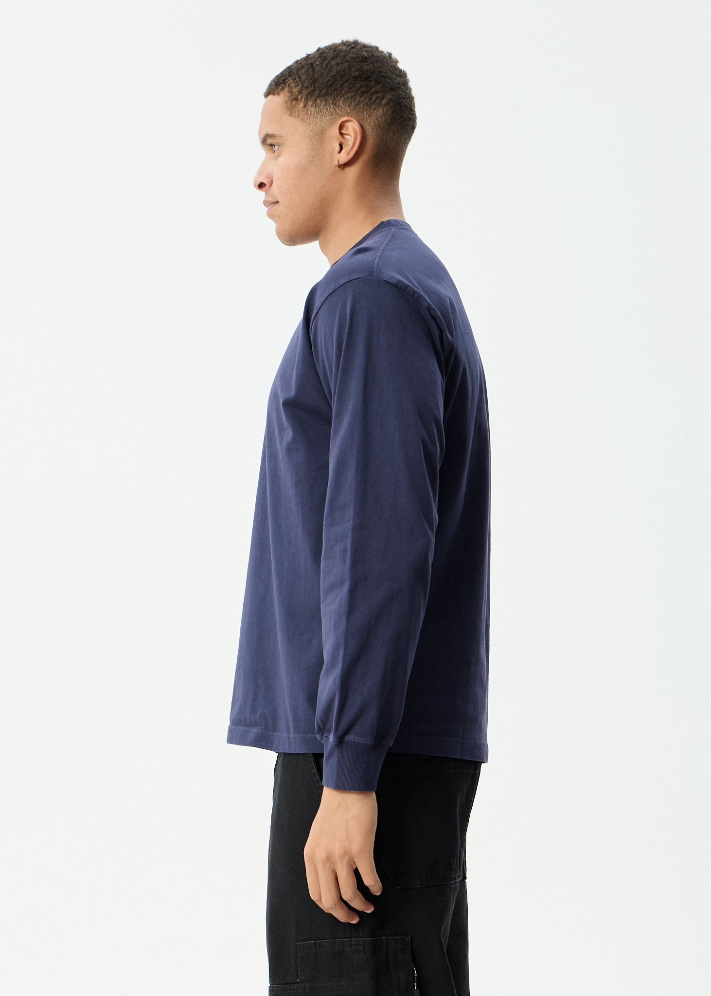 AFENDS Mens Genesis - Boxy Long Sleeve Tee - Washed Deep Sea