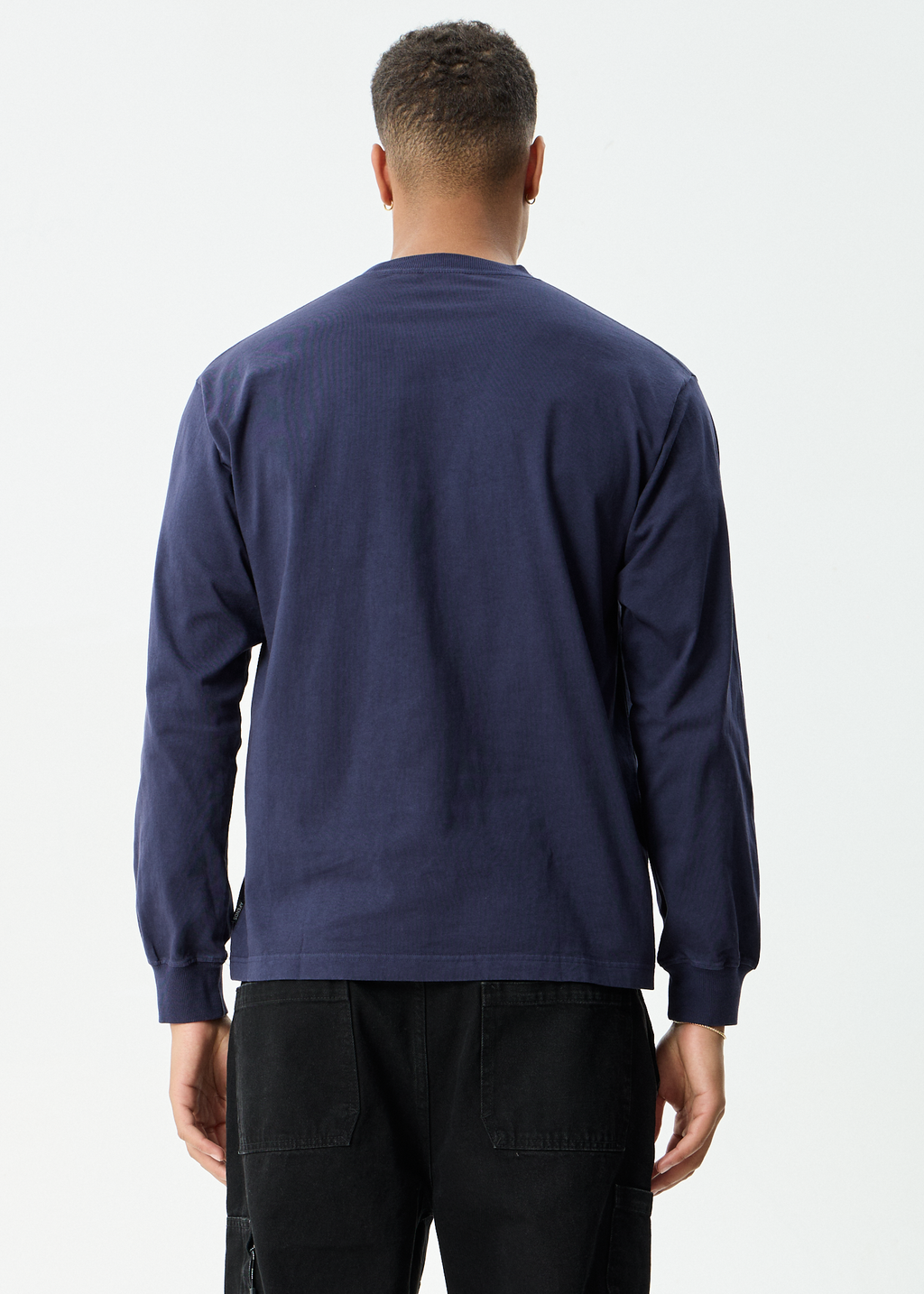 AFENDS Mens Genesis - Boxy Long Sleeve Tee - Washed Deep Sea