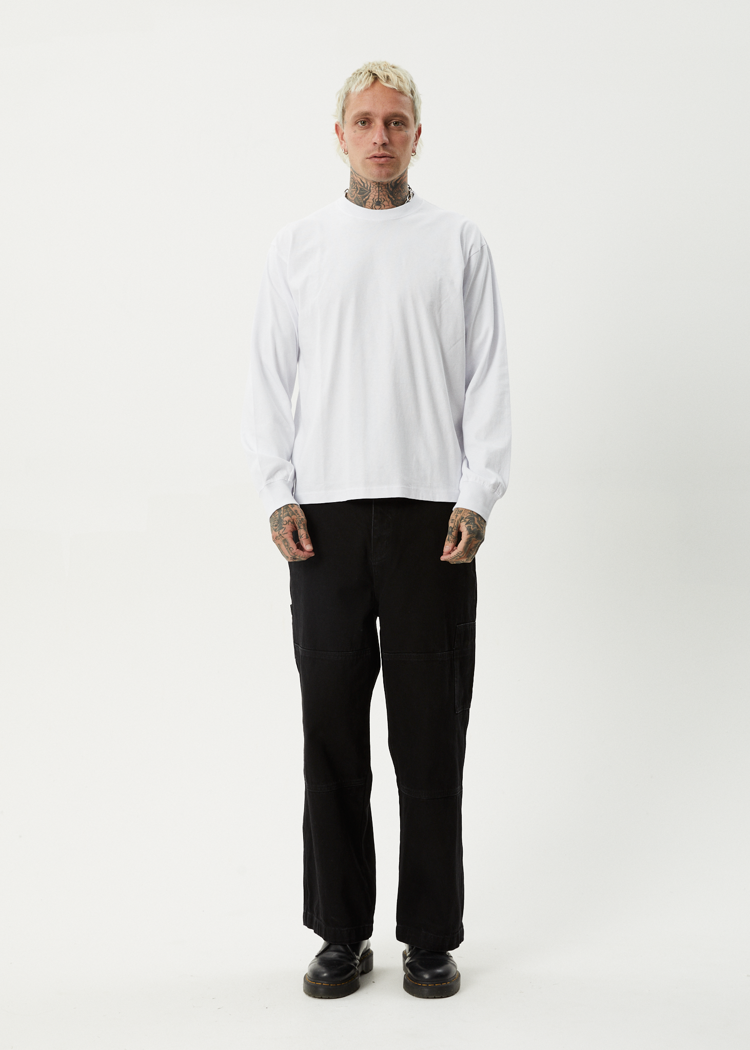 AFENDS Mens Genesis - Boxy Long Sleeve Tee - White