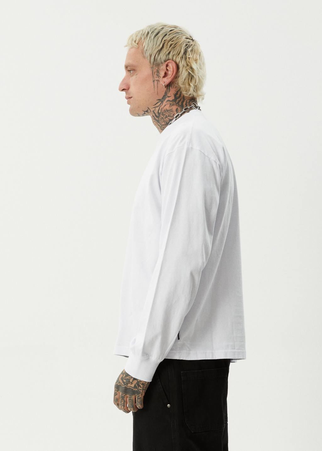 AFENDS Mens Genesis - Boxy Long Sleeve Tee - White