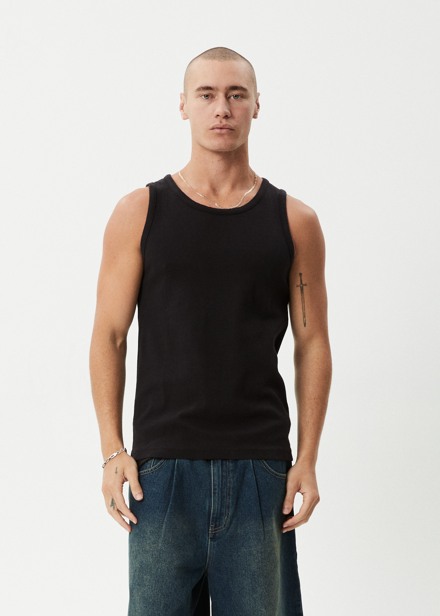 AFENDS Mens Paramount - Rib Singlet - Black
