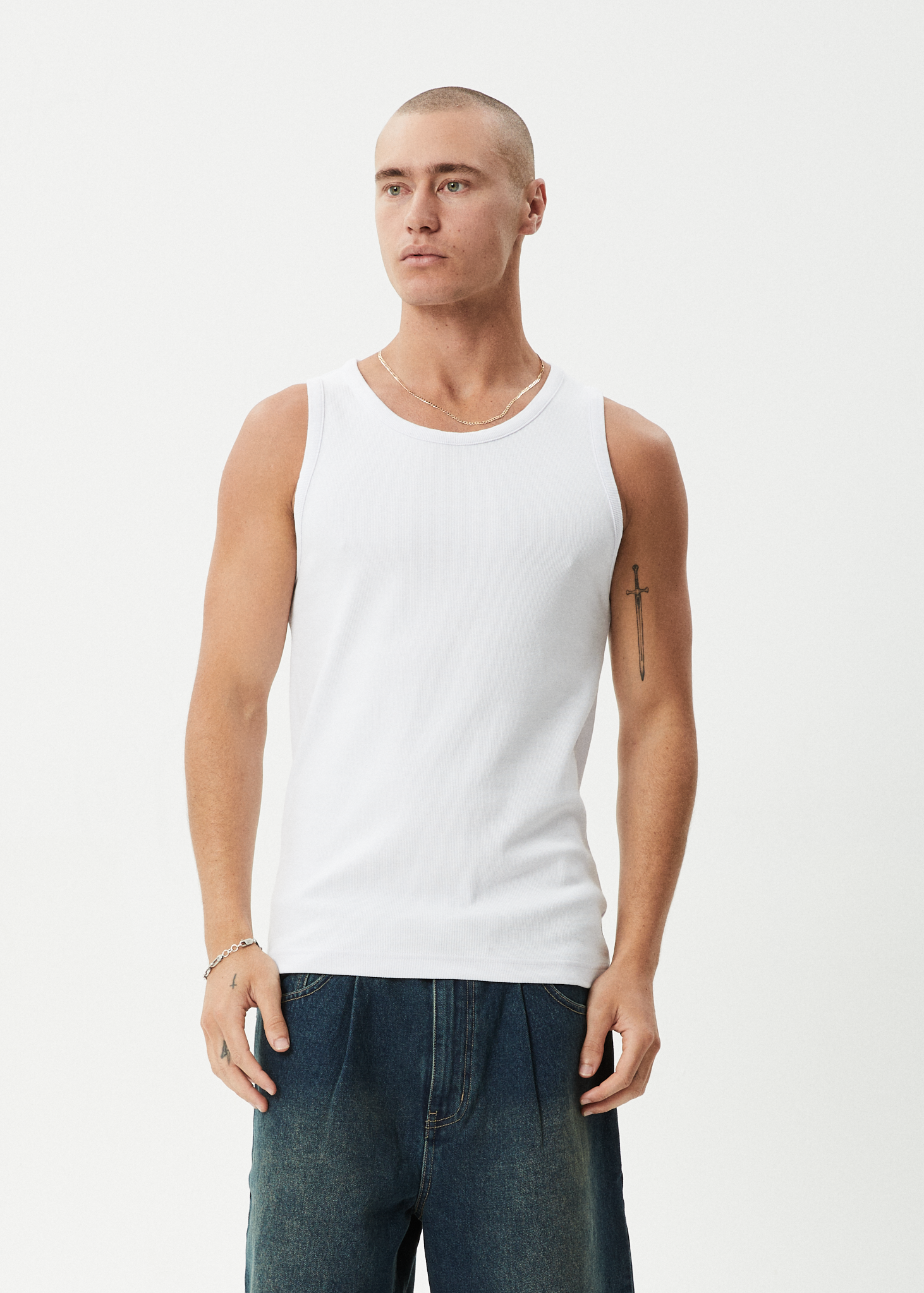 AFENDS Mens Paramount - Rib Singlet - White