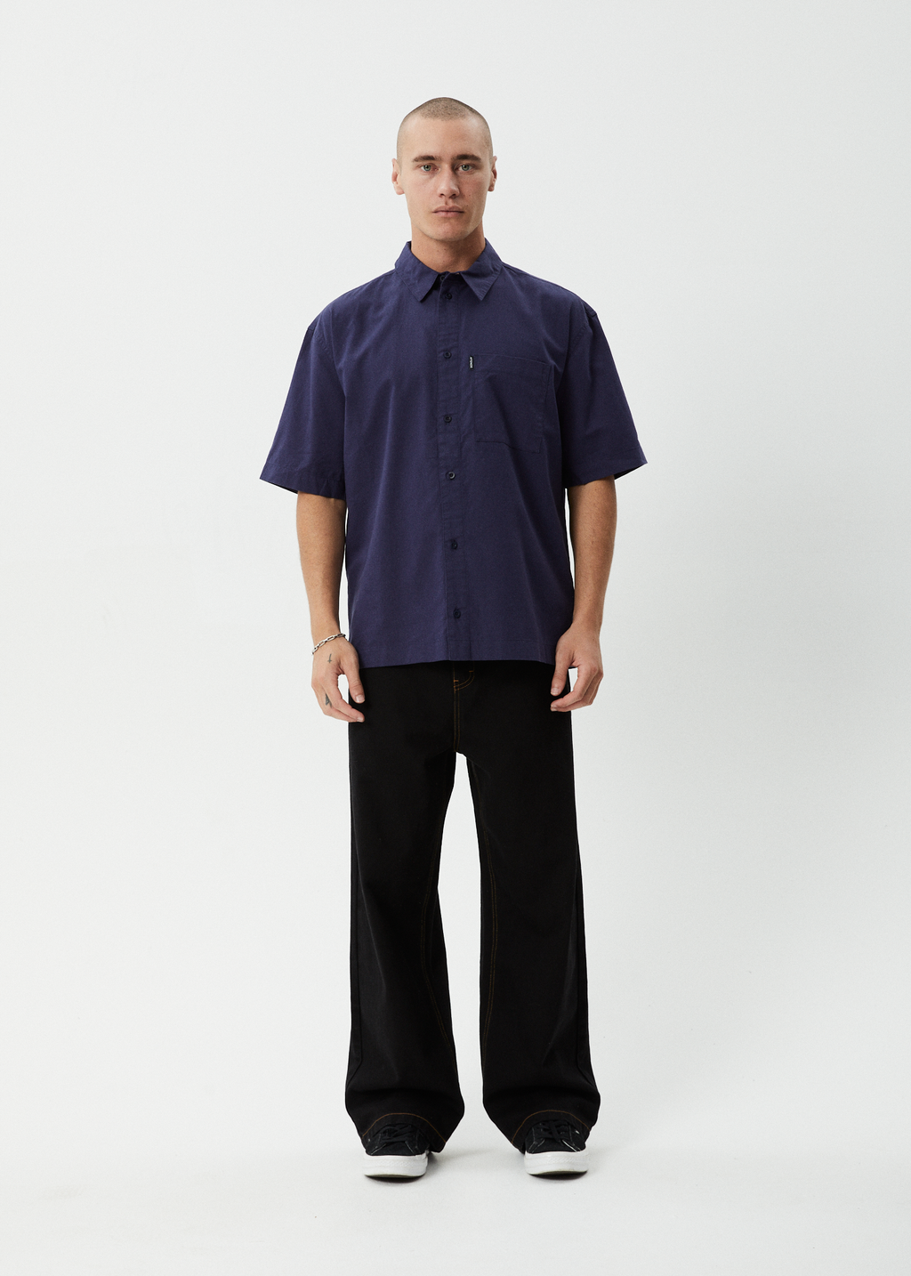 AFENDS Mens Everyday - Short Sleeve Shirt - Deep Sea