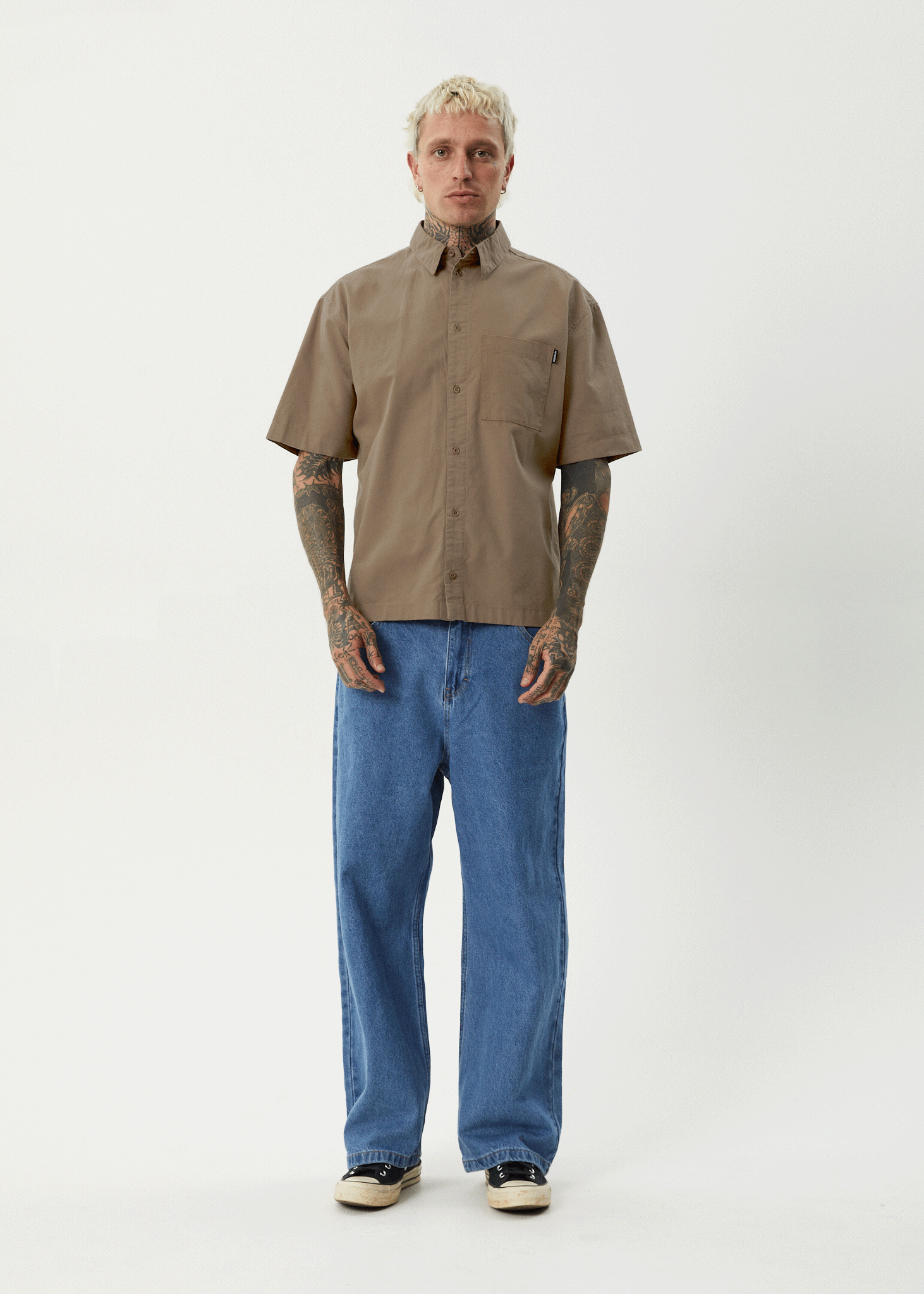 AFENDS Mens Everyday - Short Sleeve Shirt - Fossil