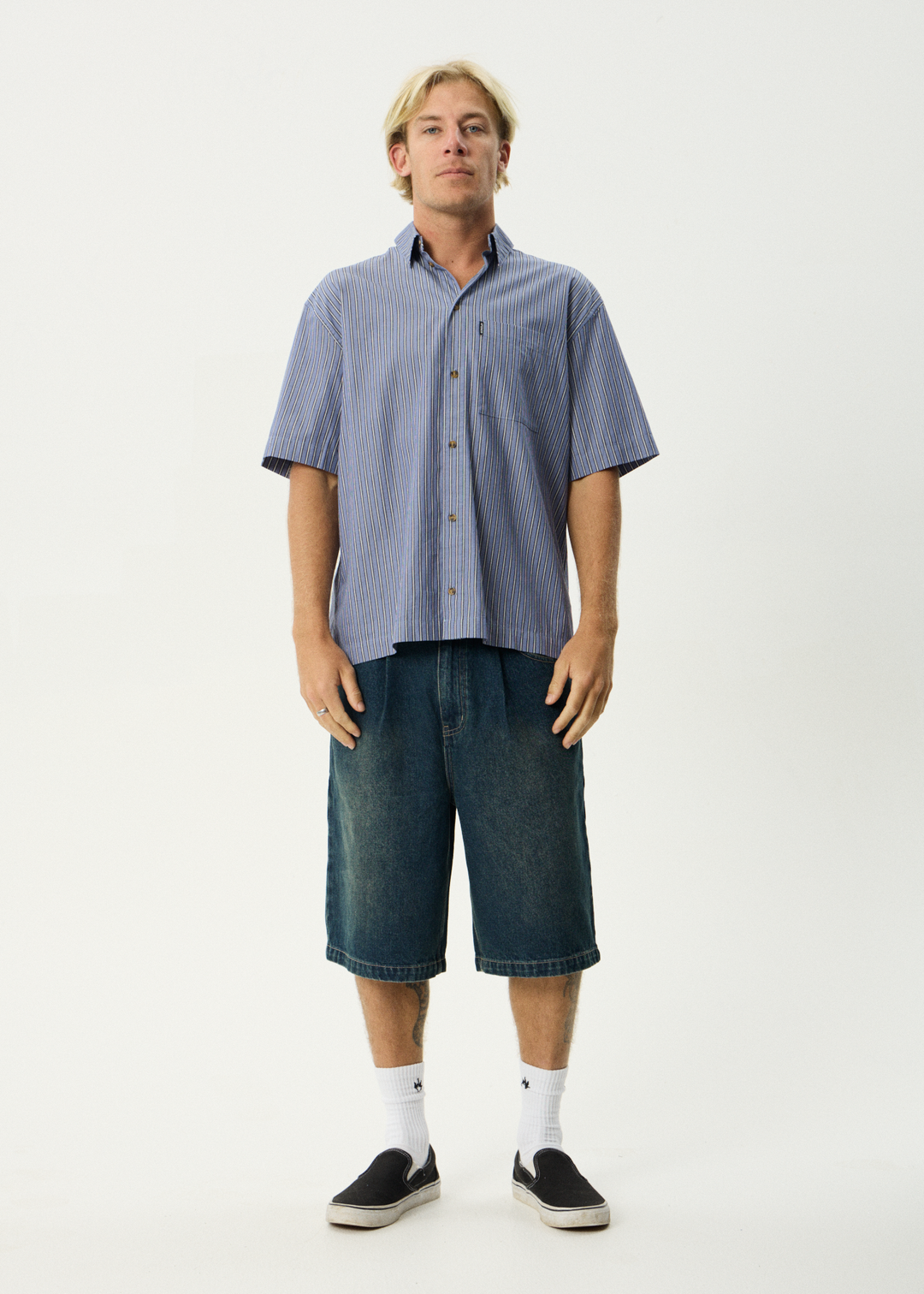 AFENDS Mens Shipwreck Stripe - Short Sleeve Shirt - Marlin