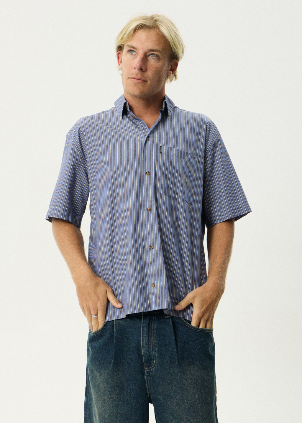 AFENDS Mens Shipwreck Stripe - Short Sleeve Shirt - Marlin