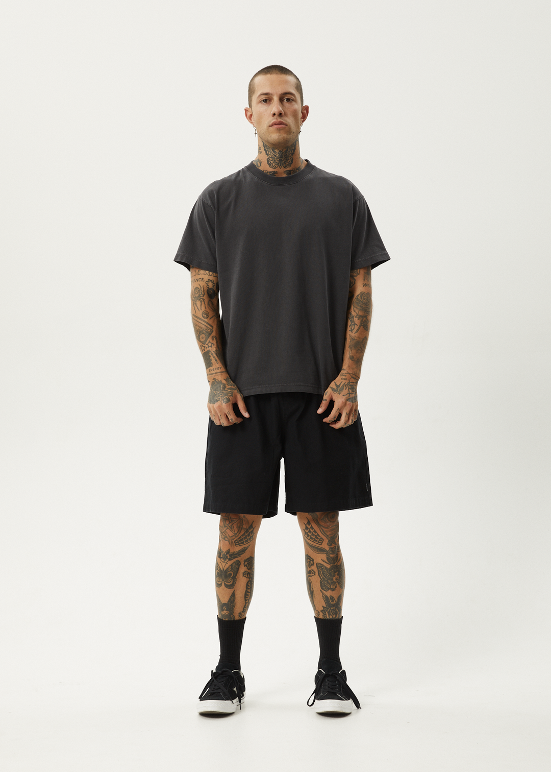 AFENDS Mens Ninety Eights - Oversized Short 20 Inch - Black 