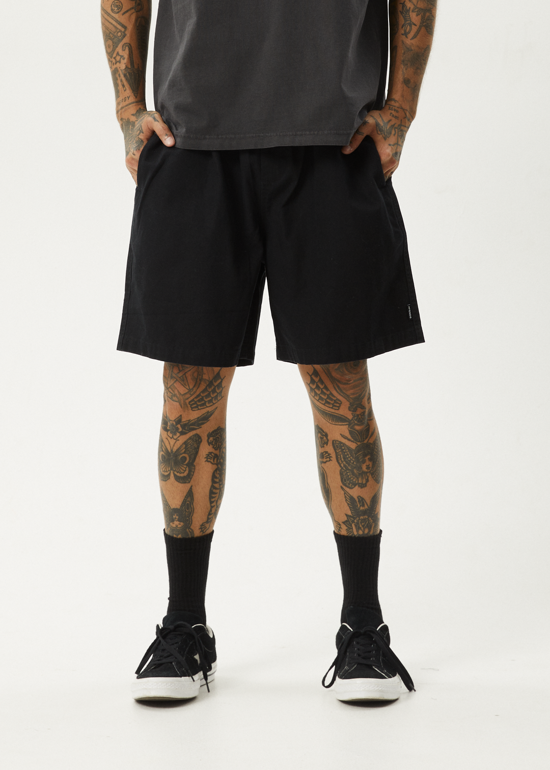 AFENDS Mens Ninety Eights - Oversized Short 20 Inch - Black 