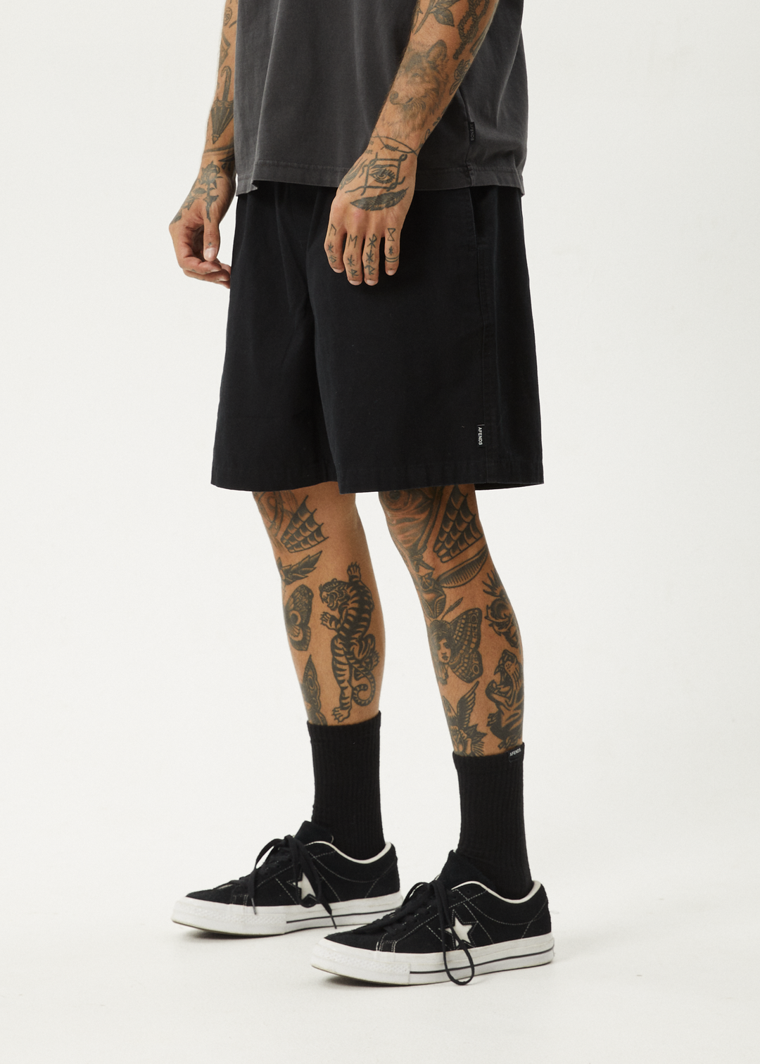 AFENDS Mens Ninety Eights - Oversized Short 20 Inch - Black 