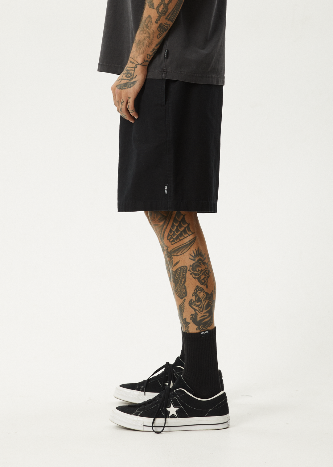 AFENDS Mens Ninety Eights - Oversized Short 20 Inch - Black 