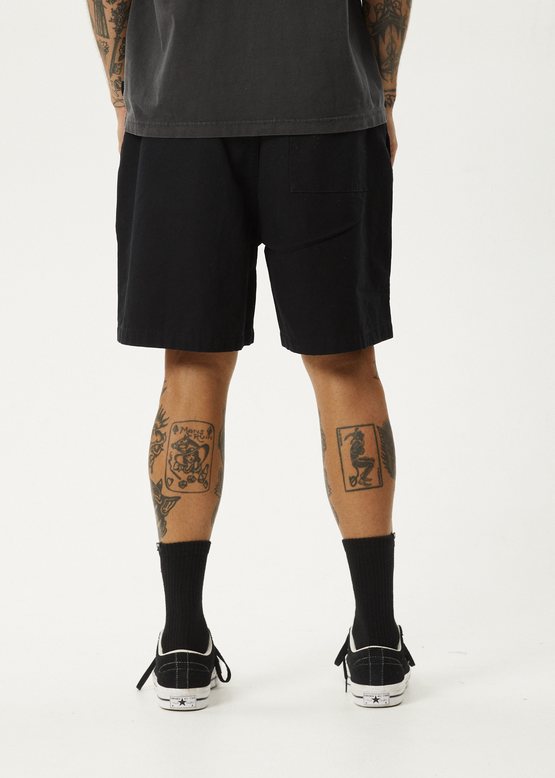 AFENDS Mens Ninety Eights - Oversized Short 20 Inch - Black 