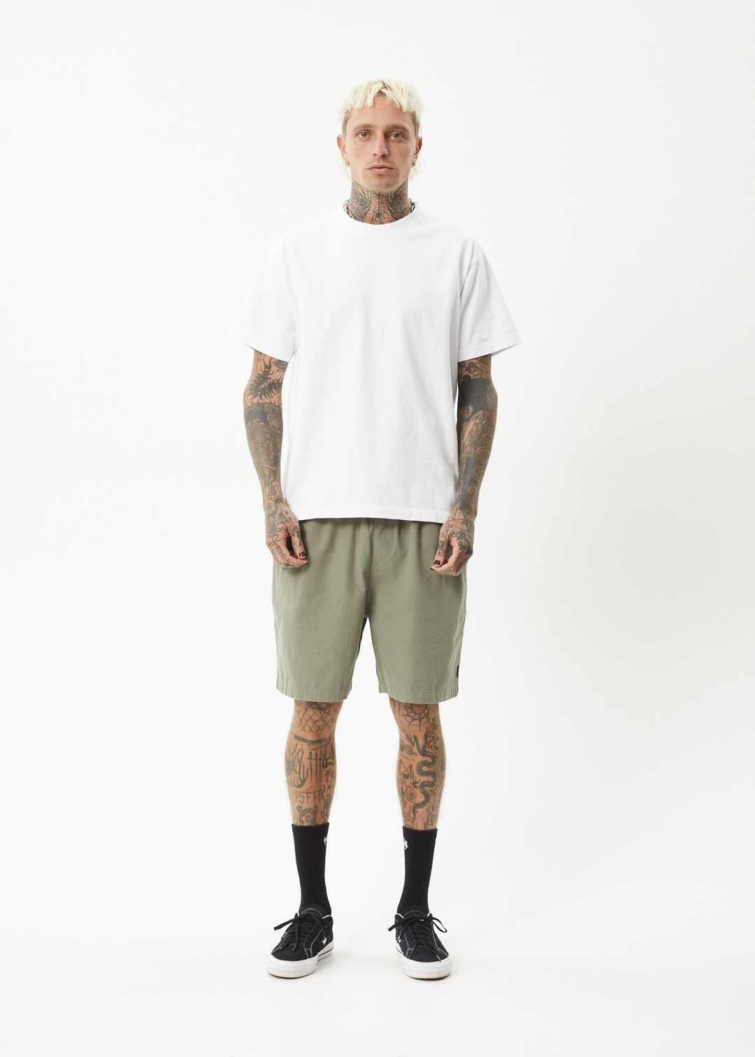 AFENDS Mens Ninety Eights - Oversized Short 20 Inch - Olive 