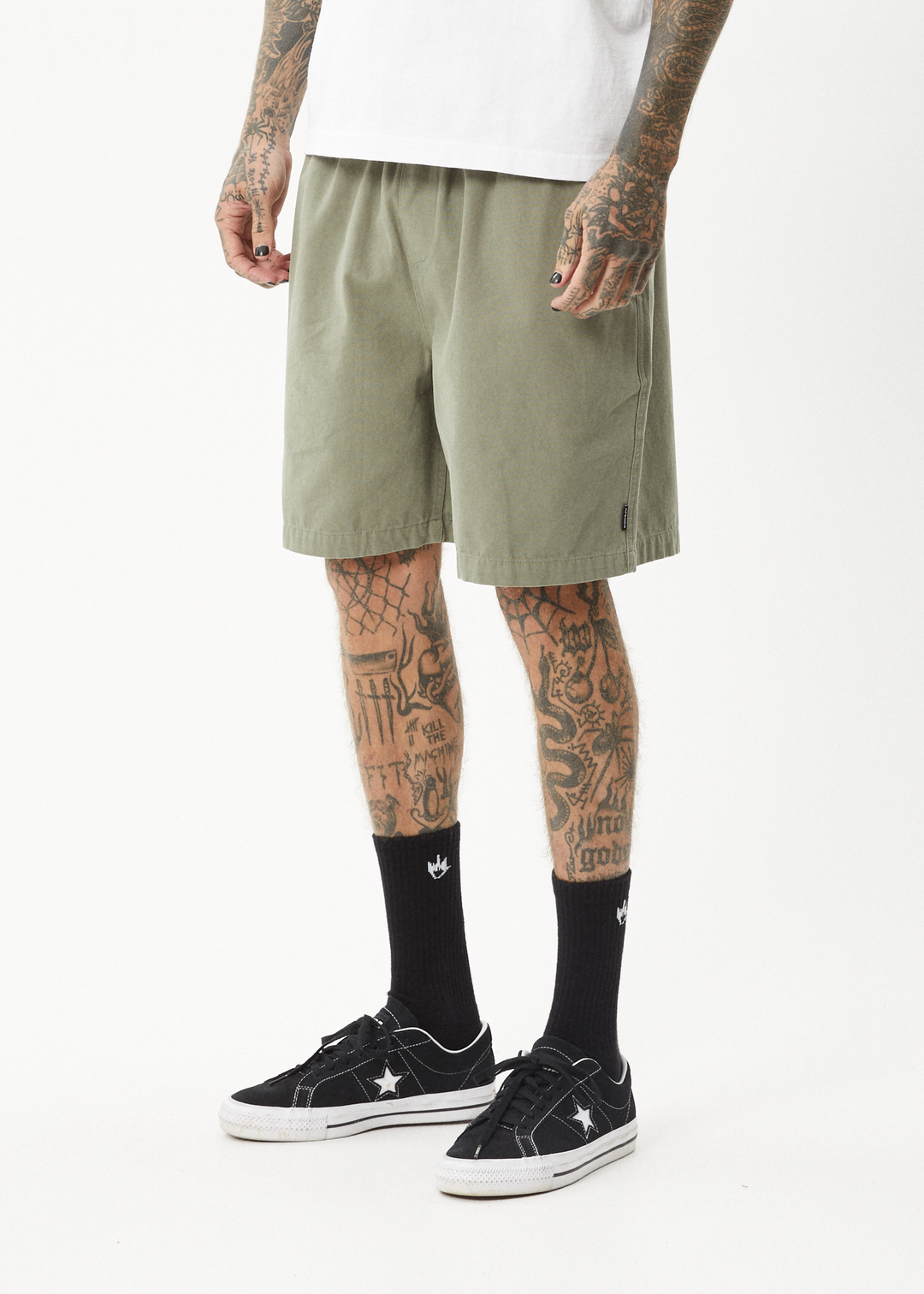 AFENDS Mens Ninety Eights - Oversized Short 20 Inch - Olive 