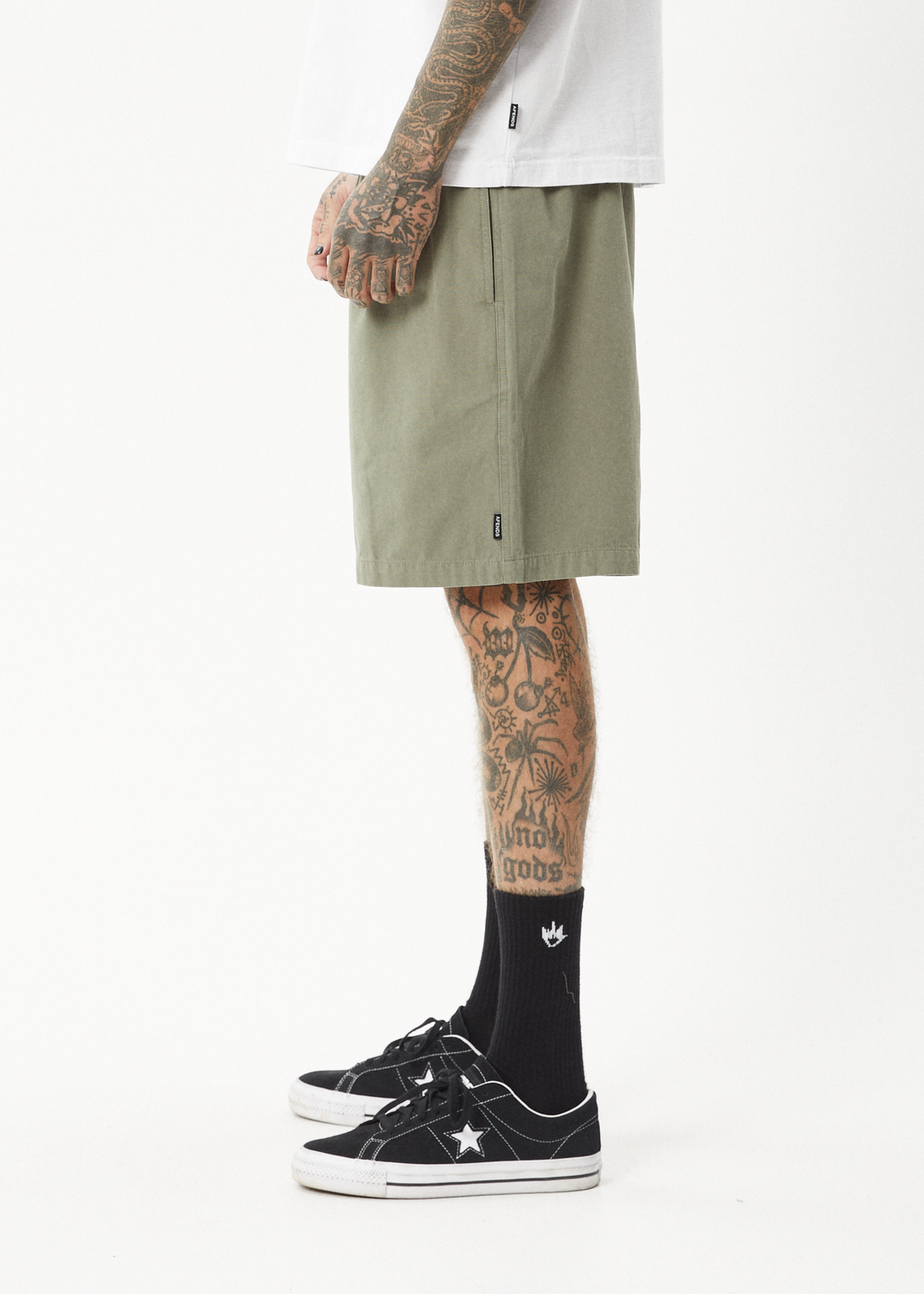 AFENDS Mens Ninety Eights - Oversized Short 20 Inch - Olive 