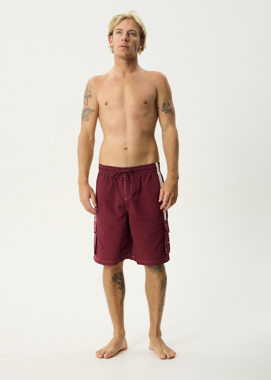AFENDS Mens House Related - Cargo Swim Short 20" - Burgundy