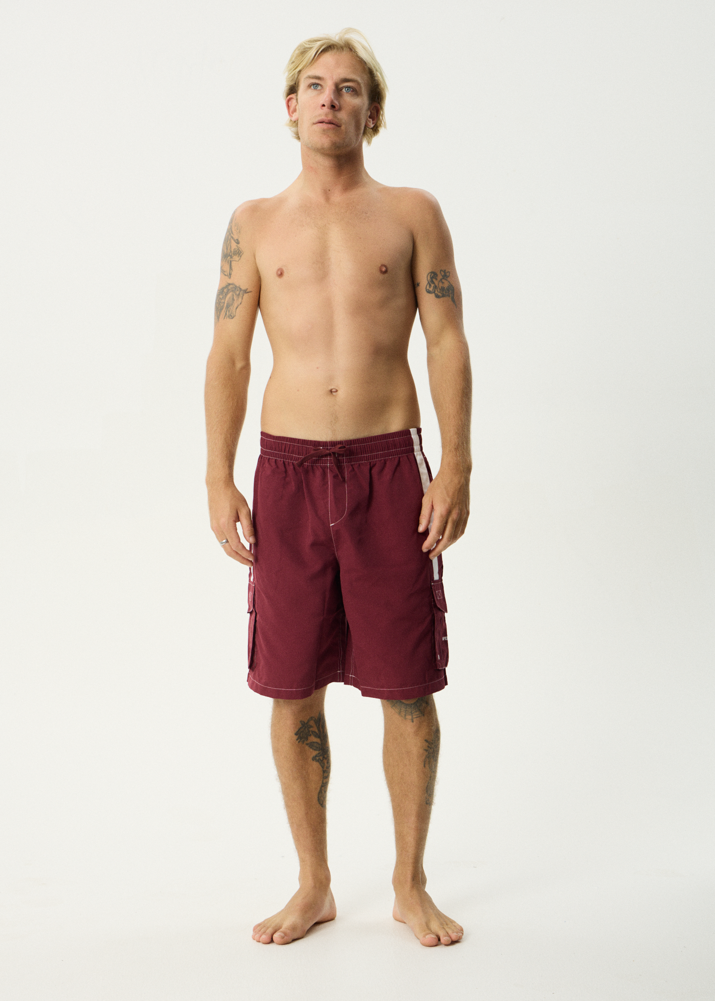 AFENDS Mens House Related - Cargo Swim Short 20" - Burgundy