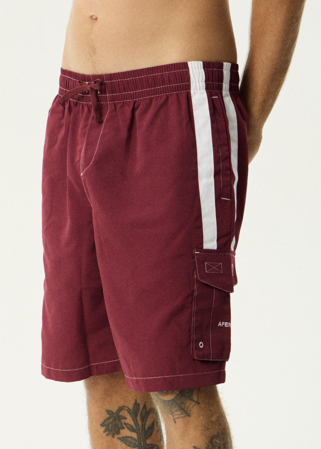 AFENDS Mens House Related - Cargo Swim Short 20" - Burgundy