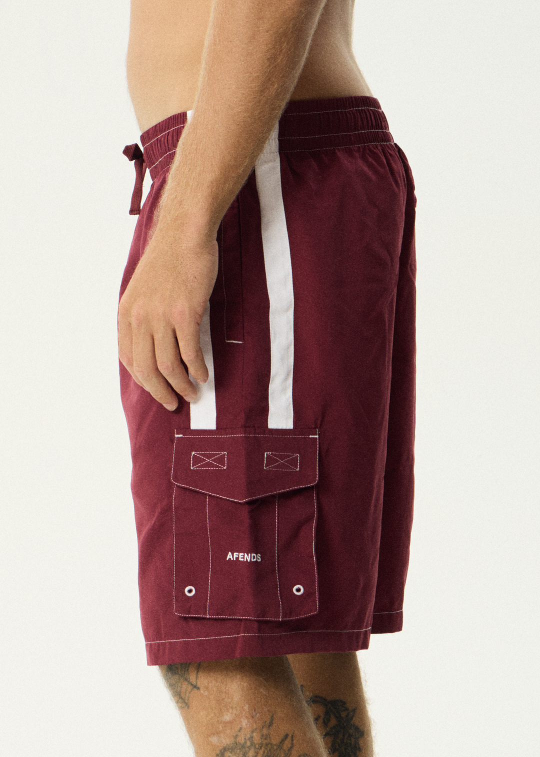 AFENDS Mens House Related - Cargo Swim Short 20" - Burgundy