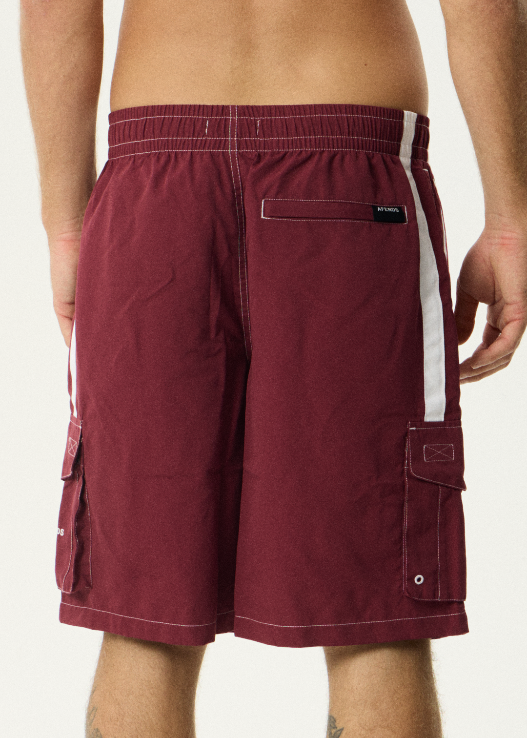 AFENDS Mens House Related - Cargo Swim Short 20" - Burgundy