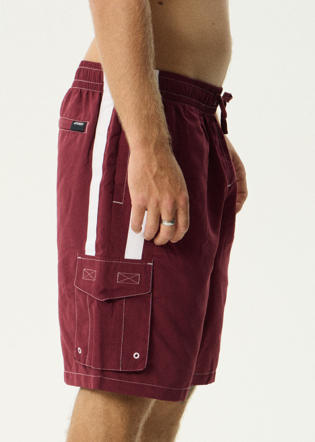 AFENDS Mens House Related - Cargo Swim Short 20" - Burgundy