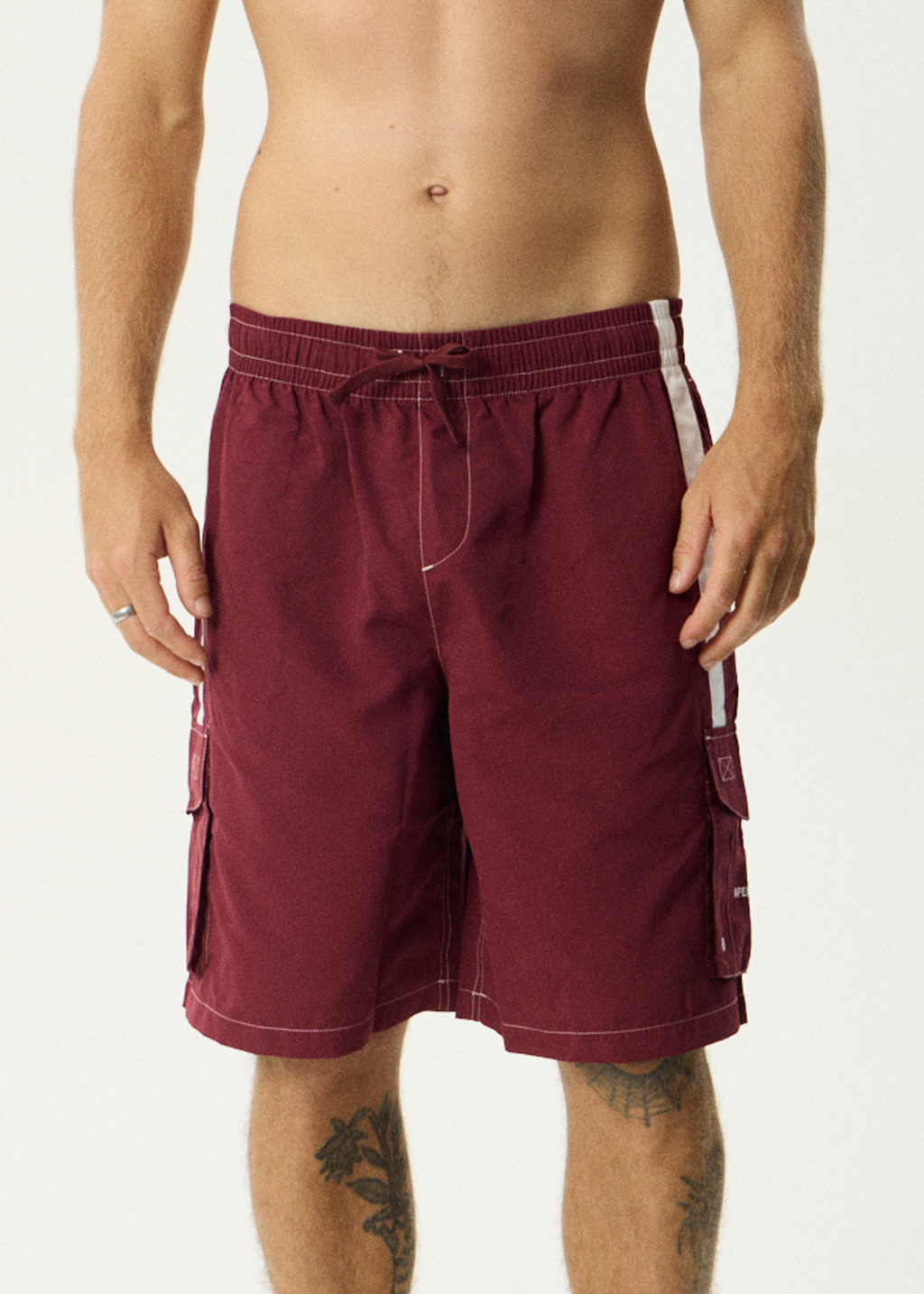 AFENDS Mens House Related - Cargo Swim Short 20" - Burgundy