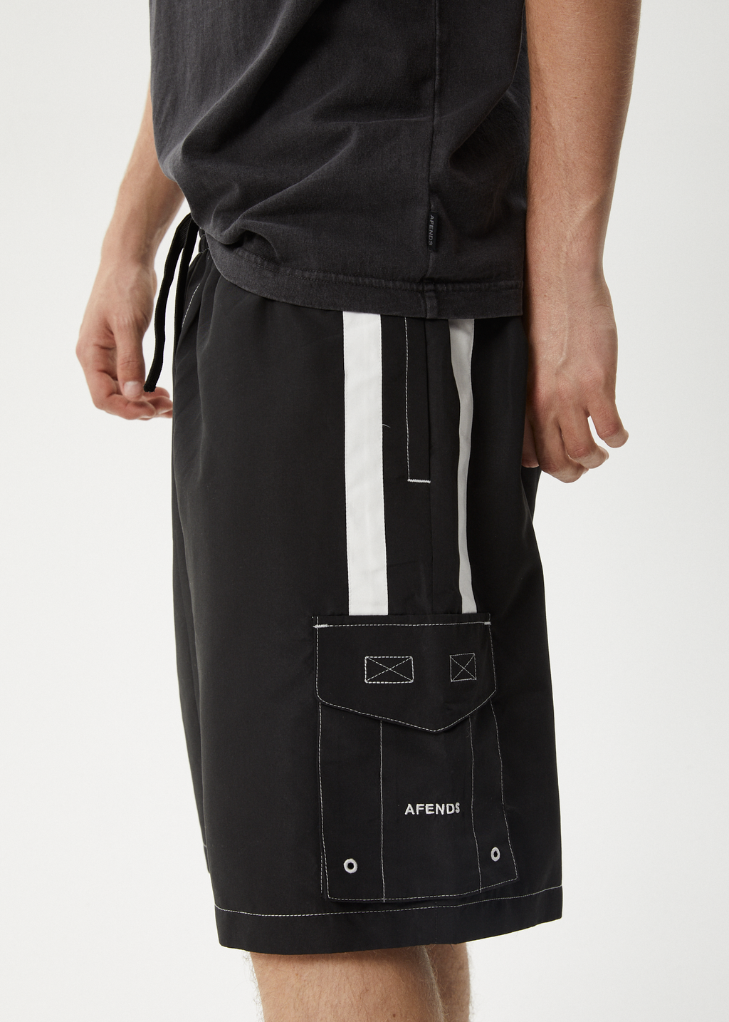 AFENDS Mens House Related - Cargo Swim Short 20" - Black