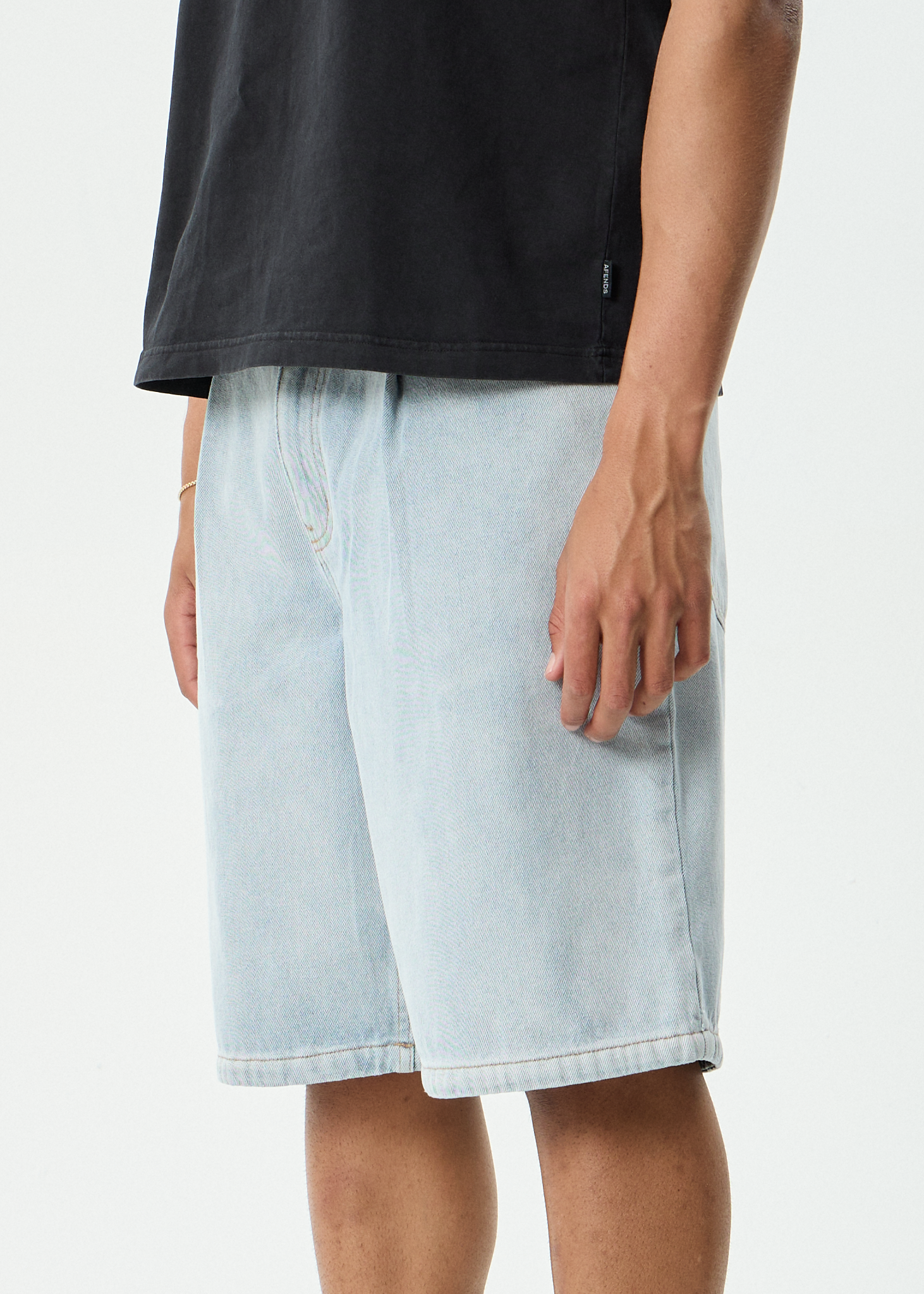 AFENDS Mens Fast Forward - Denim Ultra Baggy Pleated Short 24 Inch - Stone Blue