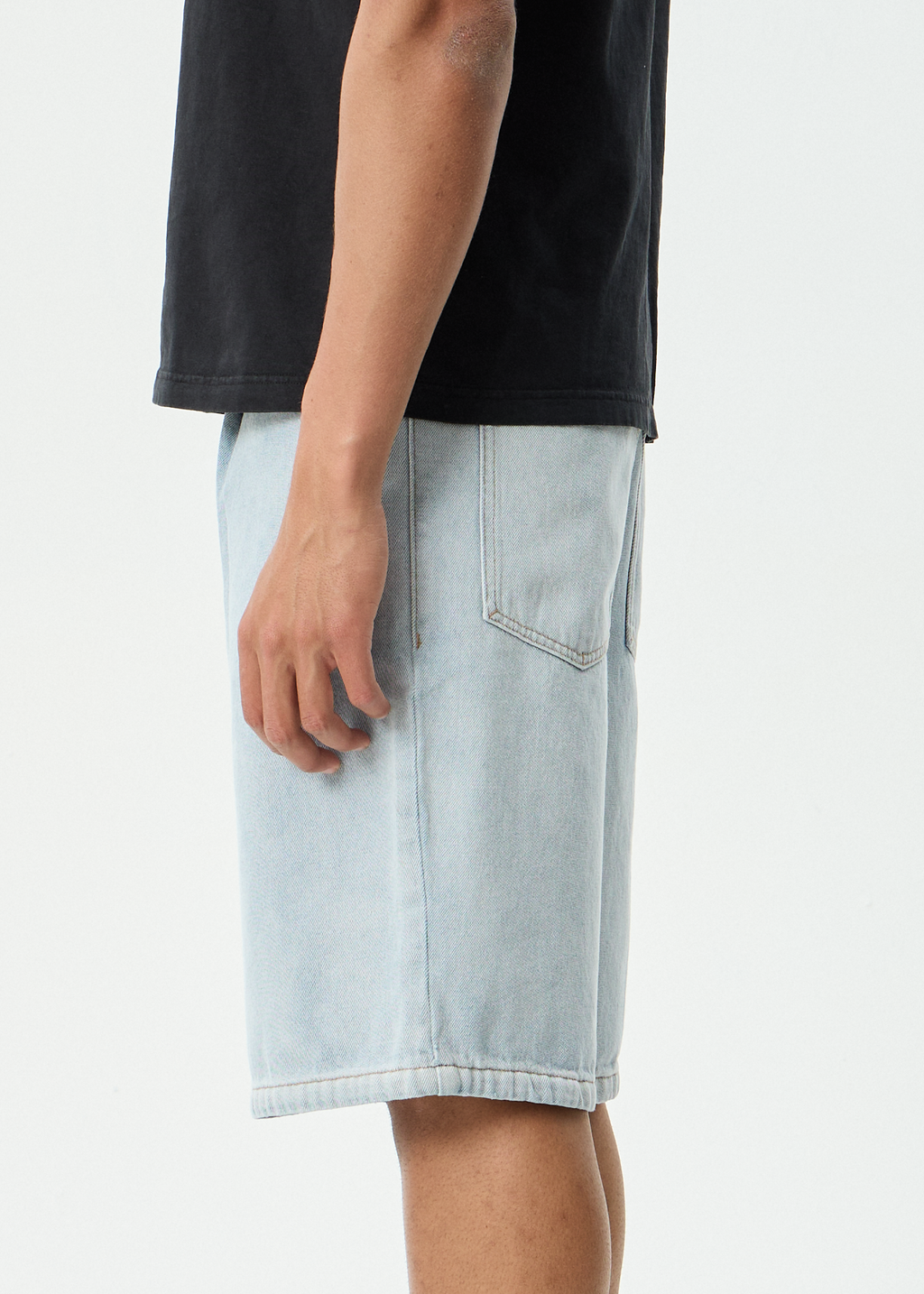 AFENDS Mens Fast Forward - Denim Ultra Baggy Pleated Short 24 Inch - Stone Blue