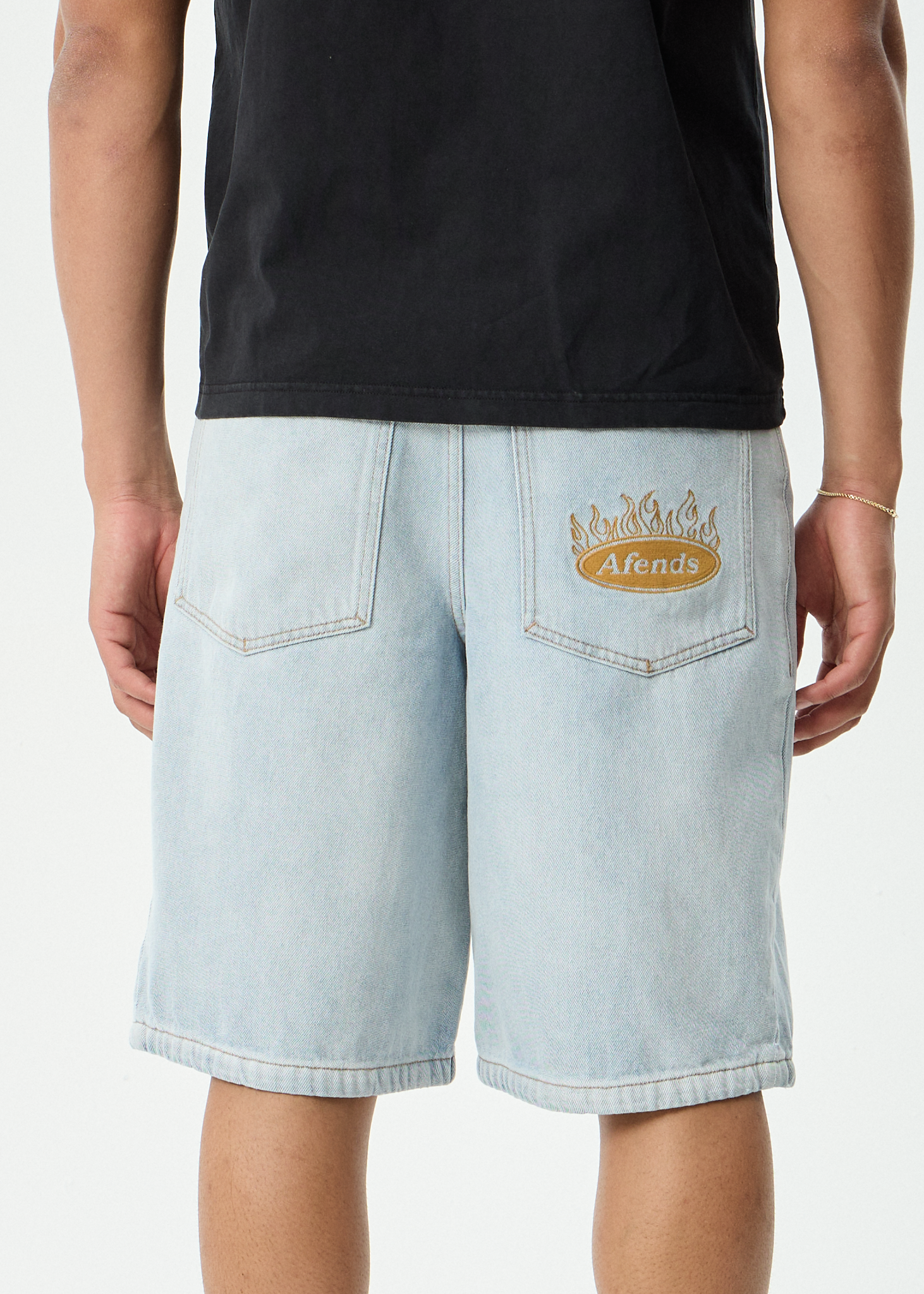 AFENDS Mens Fast Forward - Denim Ultra Baggy Pleated Short 24 Inch - Stone Blue
